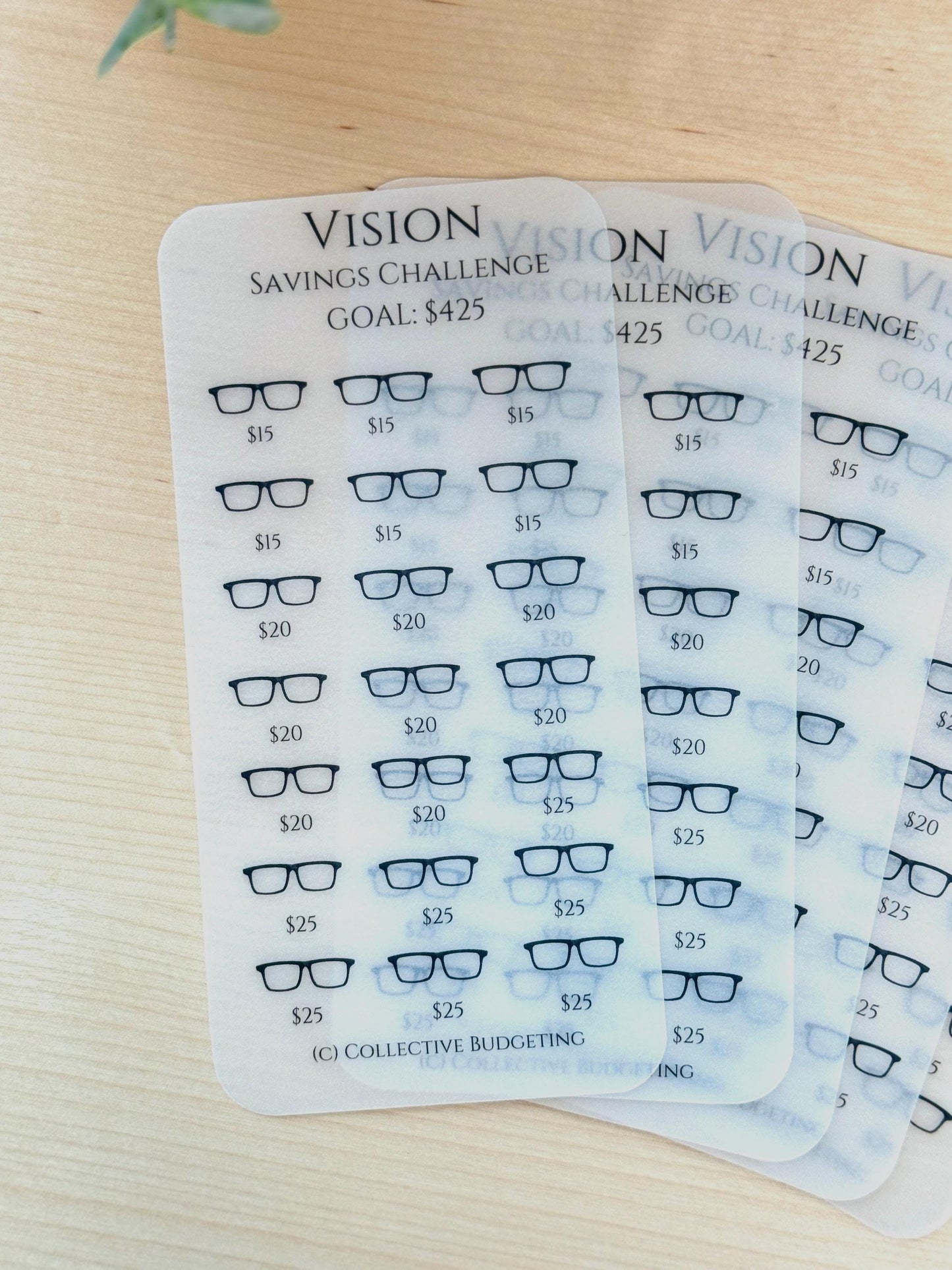 Vision Savings Challenge Card | Laminated Vellum Cash Tracker for Eye Exams, Glasses, Contacts, and Vision Expenses