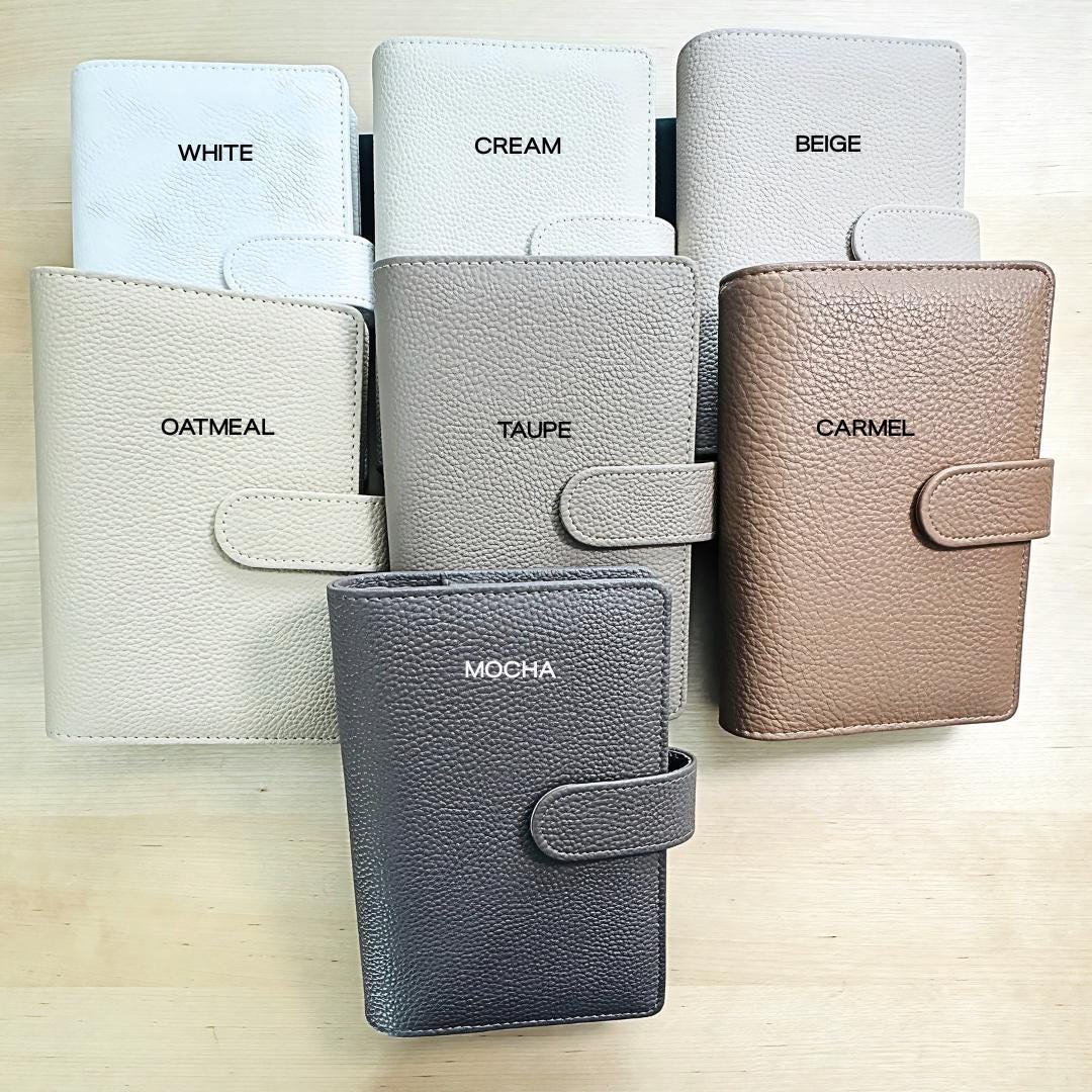 A6 Pebble Leather Budget Binder: Gold Rings, Zipper Pocket, Cash Envelope Wallet