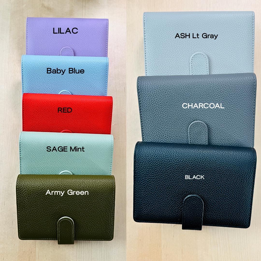 A6 Pebble Leather Budget Binder: Gold Rings, Zipper Pocket, Cash Envelope Wallet