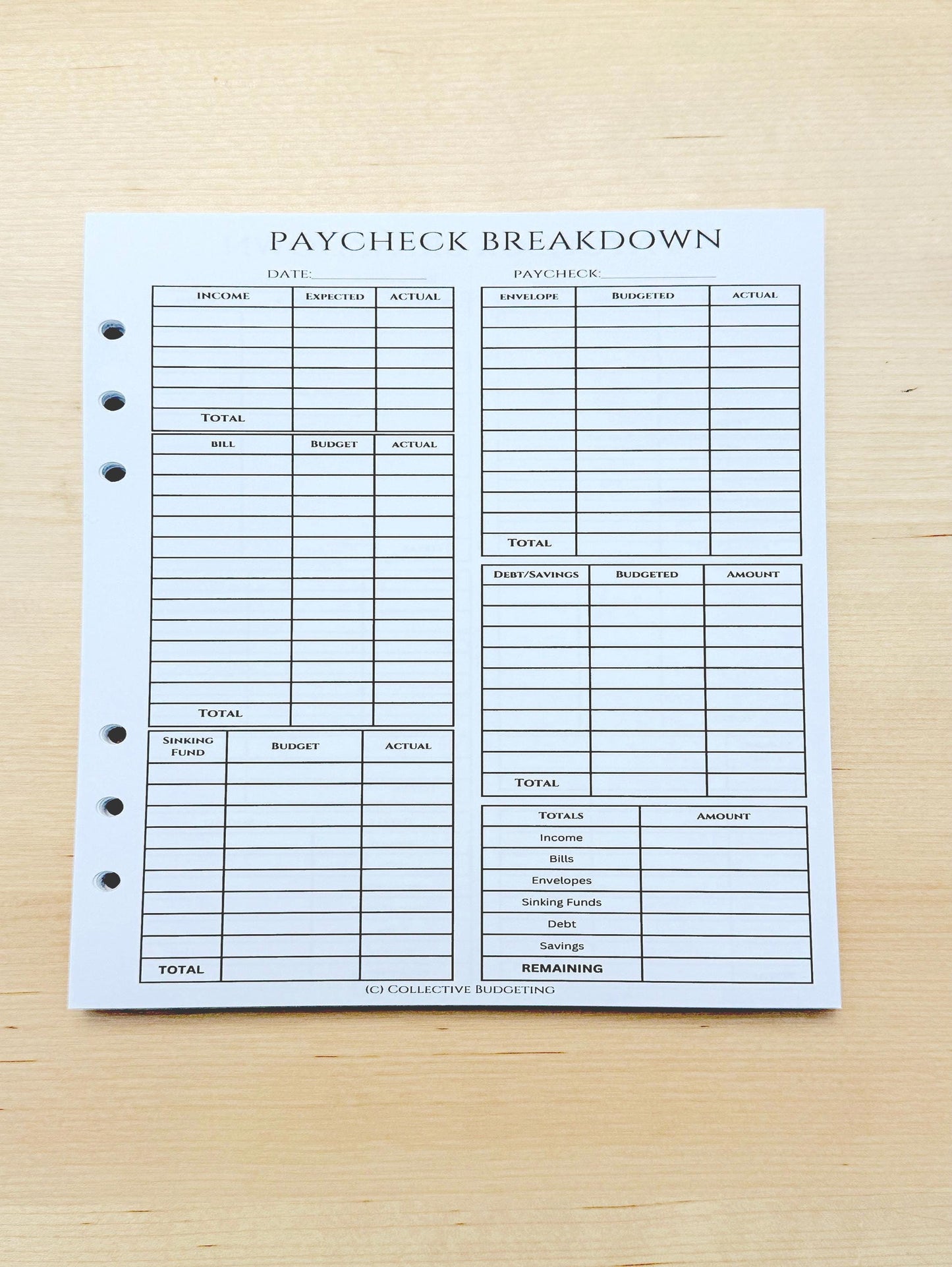A5 Paycheck Breakdown Insert | Double Sided Hole Punched Budget Sheet for Cash Envelopes and Binder Budgeting