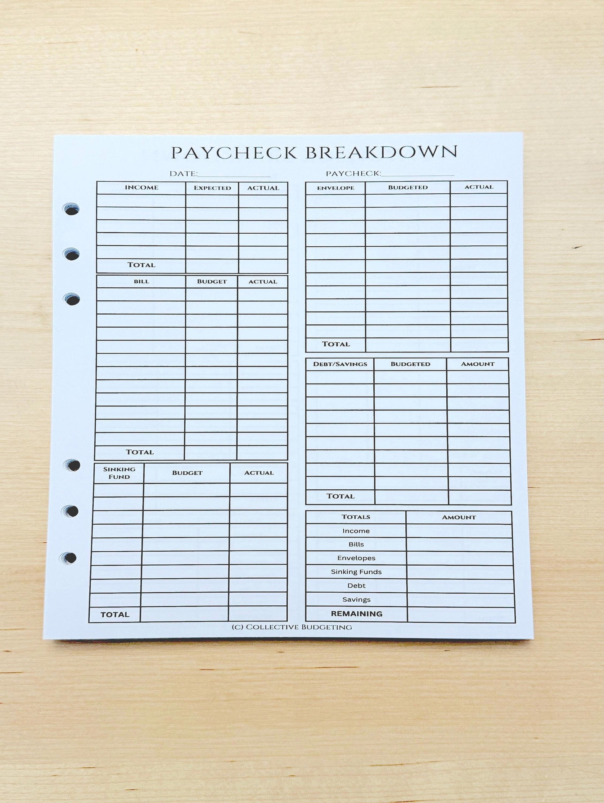 A5 Paycheck Breakdown Insert | Double Sided Hole Punched Budget Sheet for Cash Envelopes and Binder Budgeting