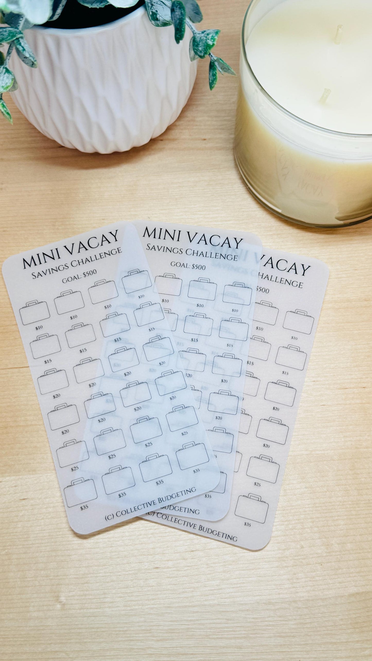 Vacation Savings Challenge Card | Laminated Vellum Cash Tracker for Travel Goals and Budgeting Getaways