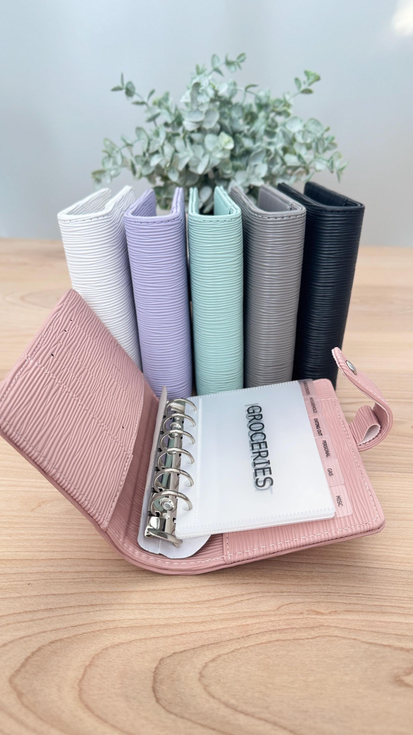 Saffiano A7 Budget Binder Wallet: Buckle Closure, Cash Envelope Organizer