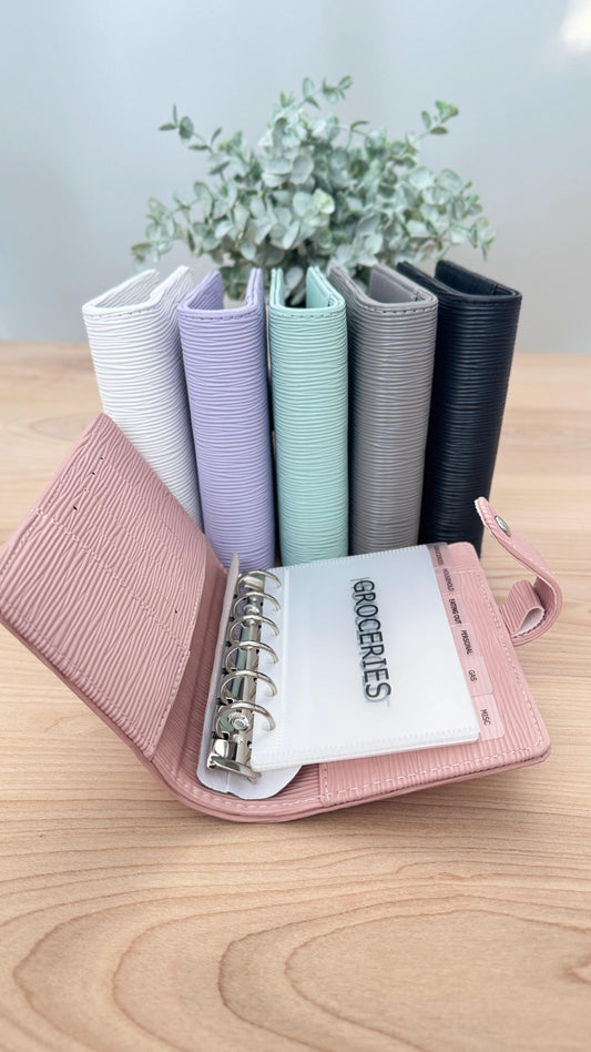 Saffiano A7 Budget Binder Wallet: Buckle Closure, Cash Envelope Organizer