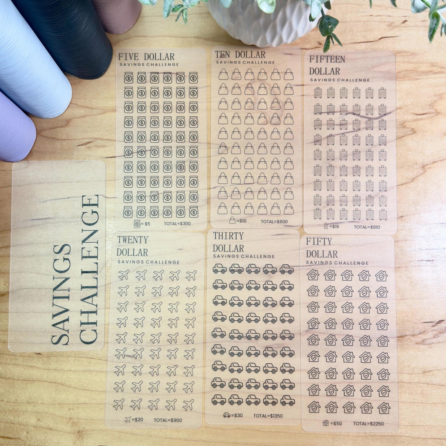 Savings Challenge Cards Set | A6 | Laminated Cash Stuffing Budget Binder Insert | Reusable Savings Tracker