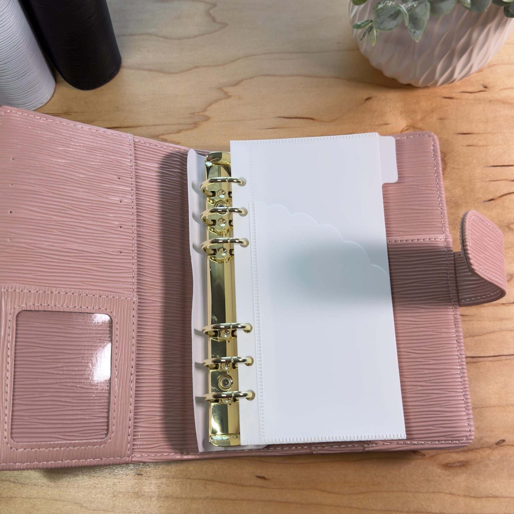 A6 Scalloped Pocket Envelopes | 2-Pocket Binder Inserts | Clear • White • Pink | Reinforced Edges | Cash Stuffing |
