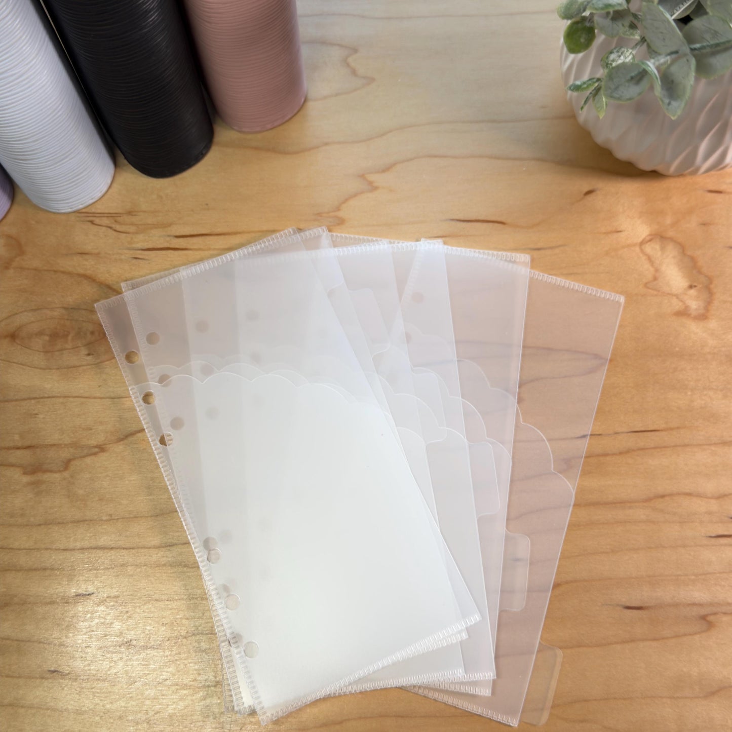 A6 Scalloped Pocket Envelopes | 2-Pocket Binder Inserts | Clear • White • Pink | Reinforced Edges | Cash Stuffing |