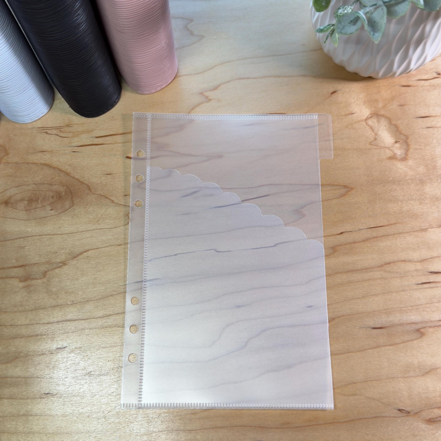 A5 Scalloped Pocket Envelopes | 2-Pocket Binder Inserts | Set of 6 + Labels | Clear • Pink • White |