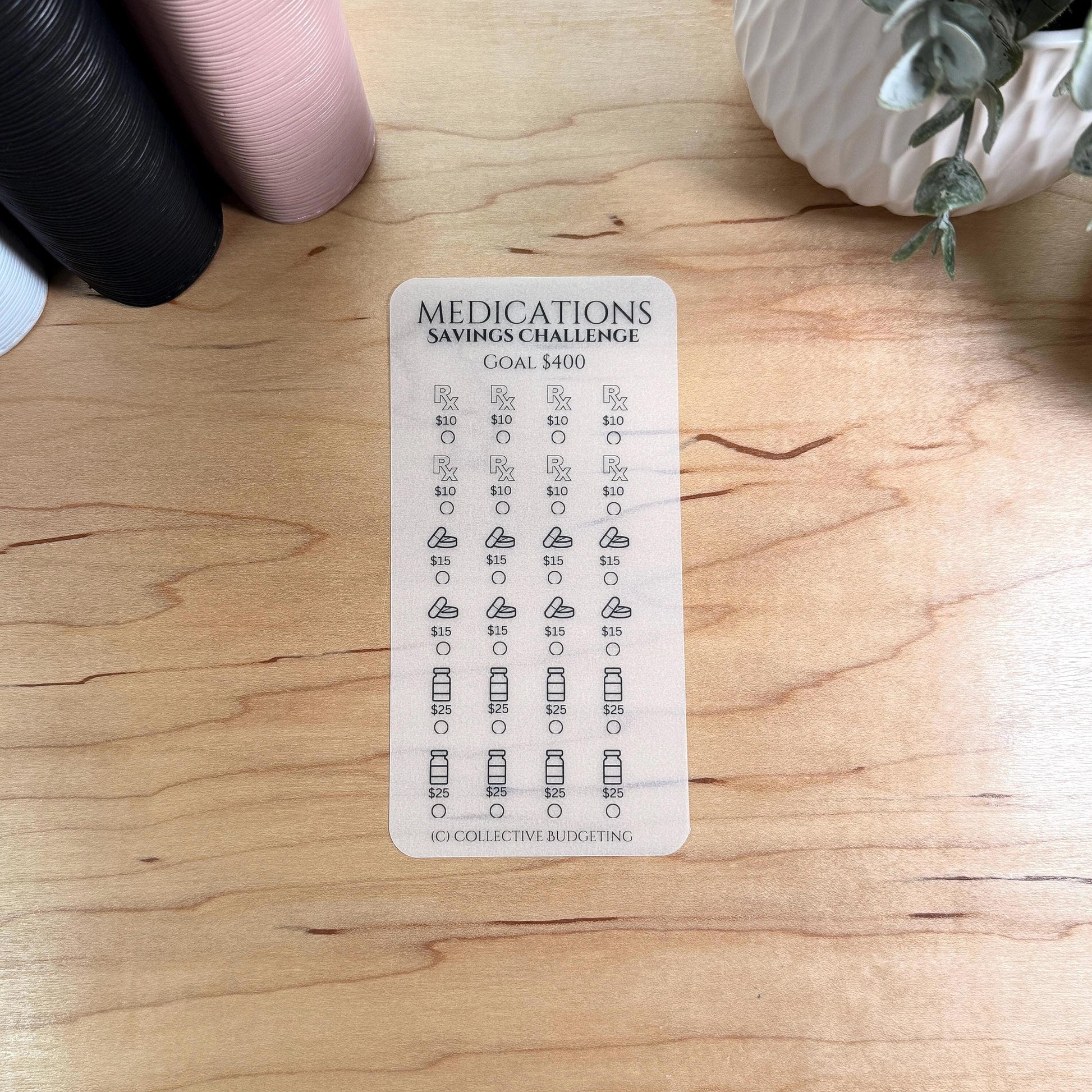 Medications Savings Challenge | Prescription Budget Tracker | Cash Stuffing Insert | A6/A7 Savings Card |