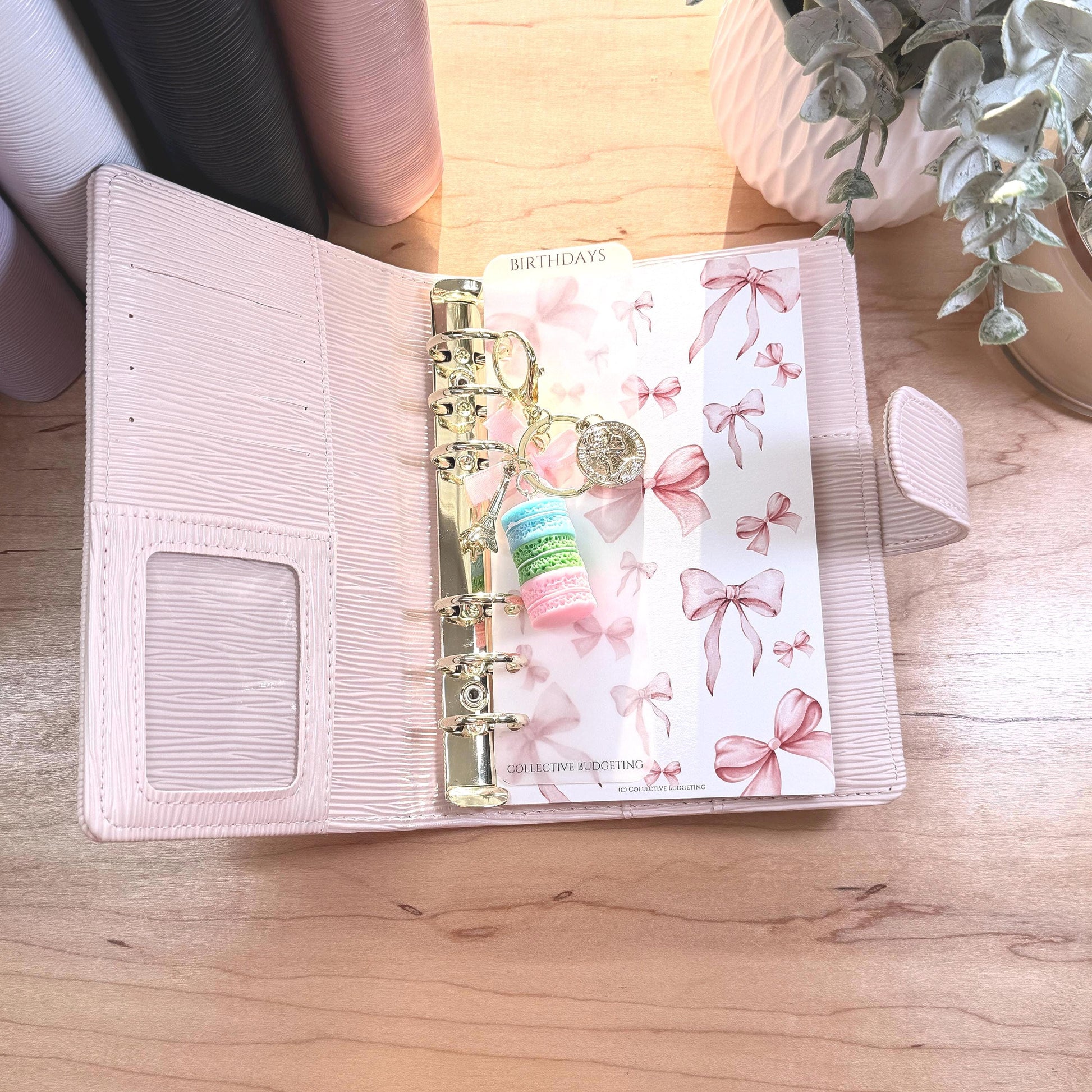 Budget Binder Charm | Macaron Keychain Accessory | Paris Planner Charm with Bow & Coin