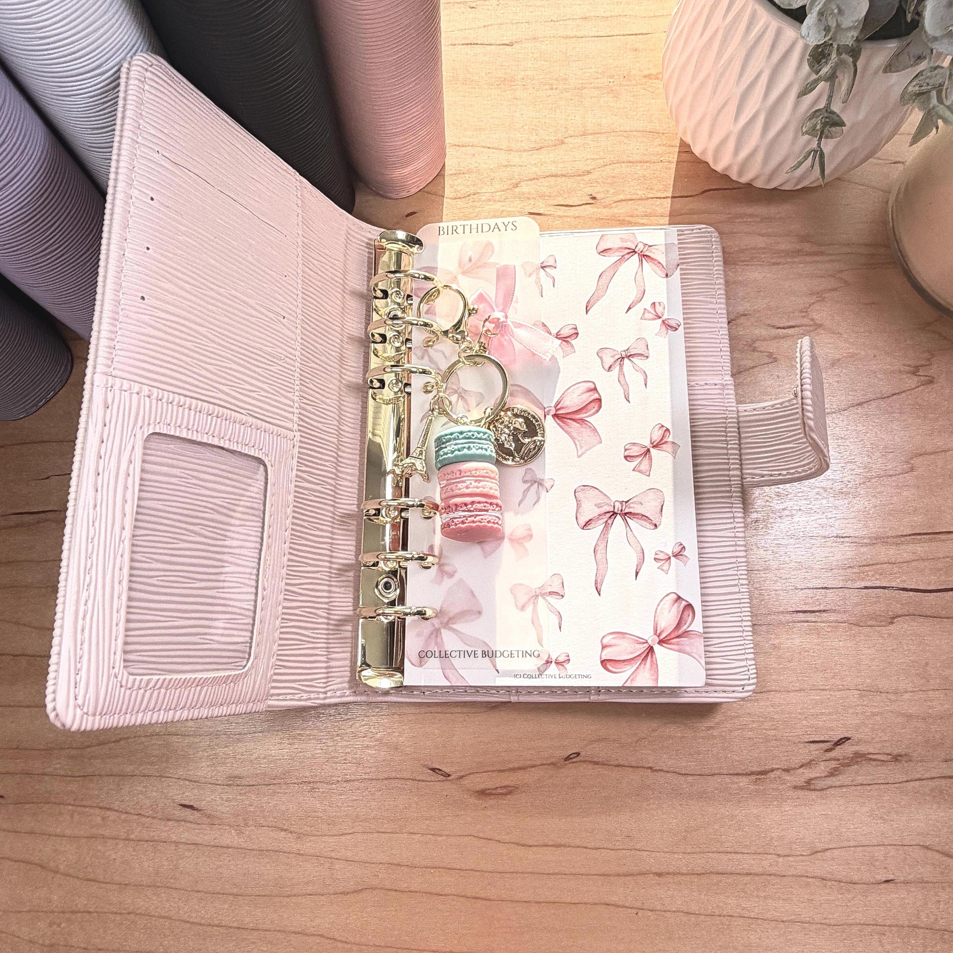 Budget Binder Charm | Macaron Keychain Accessory | Paris Planner Charm with Bow & Coin