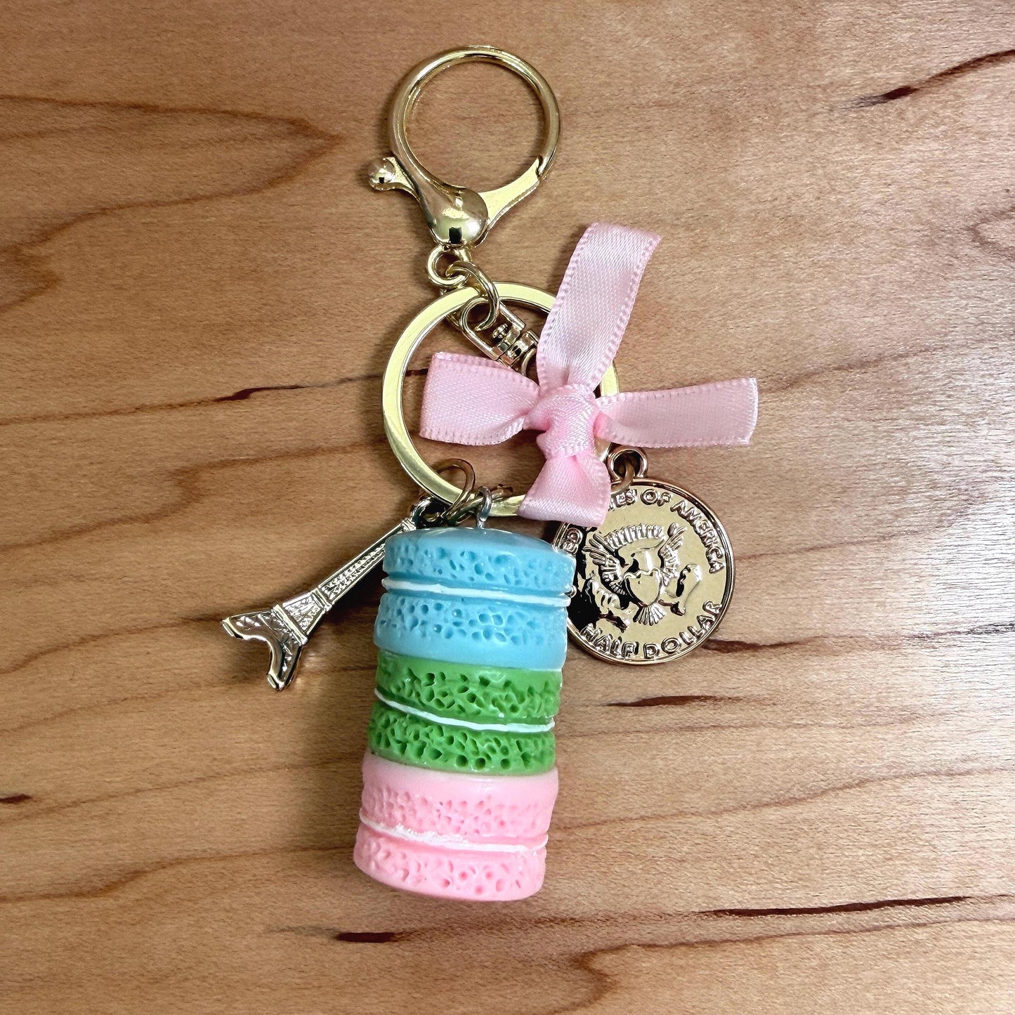 Budget Binder Charm | Macaron Keychain Accessory | Paris Planner Charm with Bow & Coin