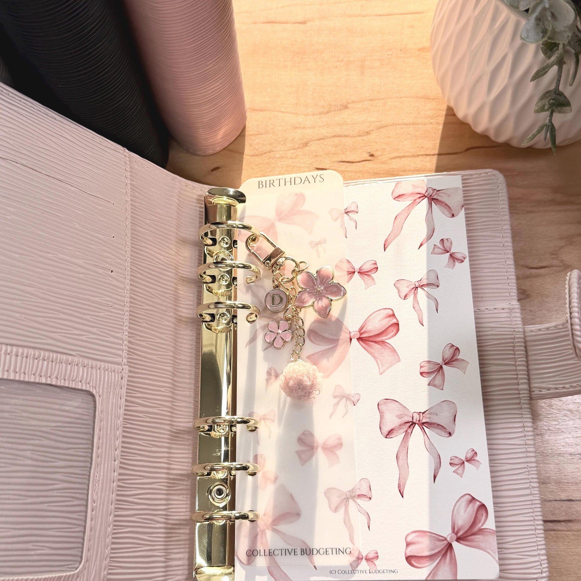 Binder Charm | Bow & Flower Planner Keychain | Heart or Pom-Pom Accessory |