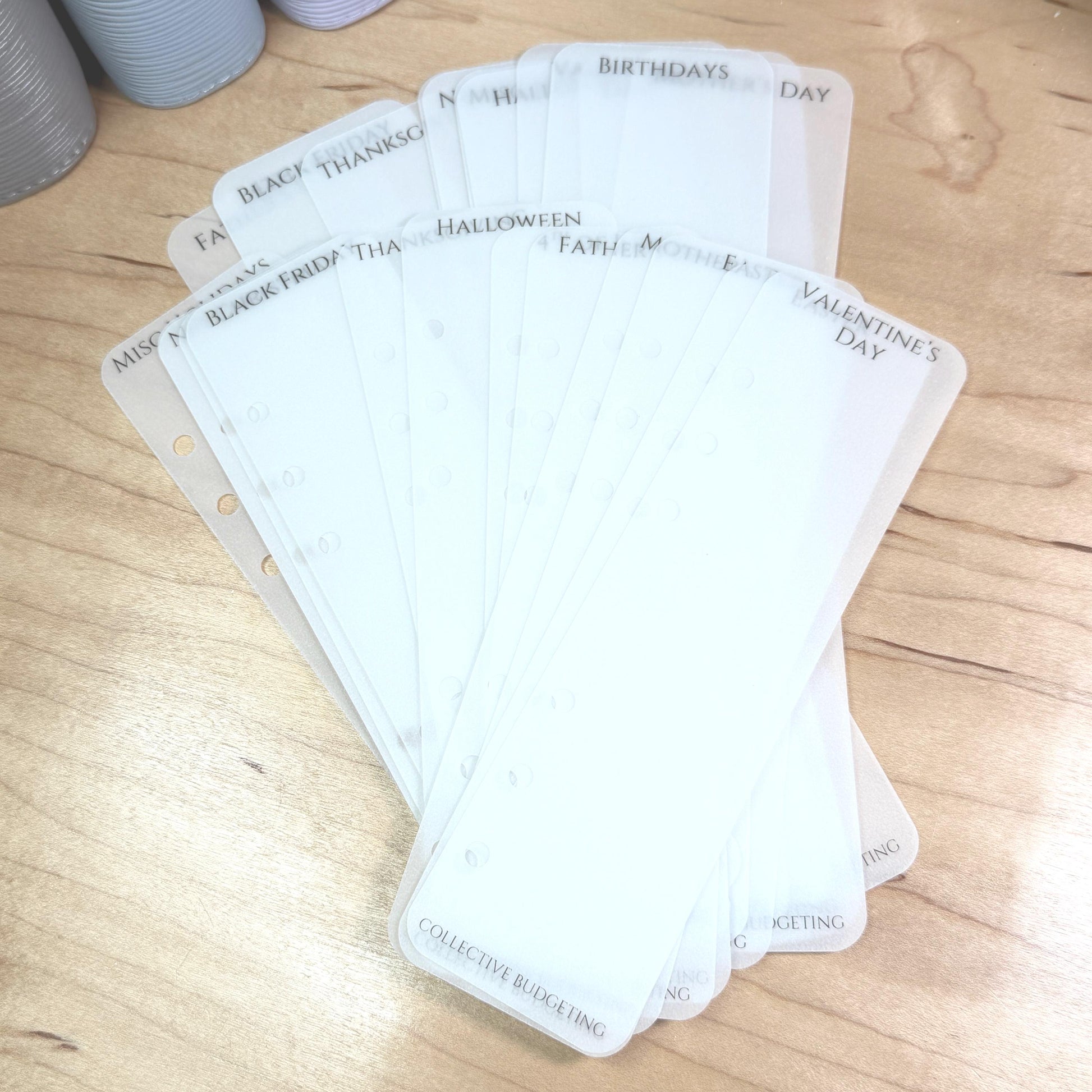 A5 A6 Budget Binder Dividers – Matte Vellum Holiday & Birthday Cash Stuffing Bookmark Tabs