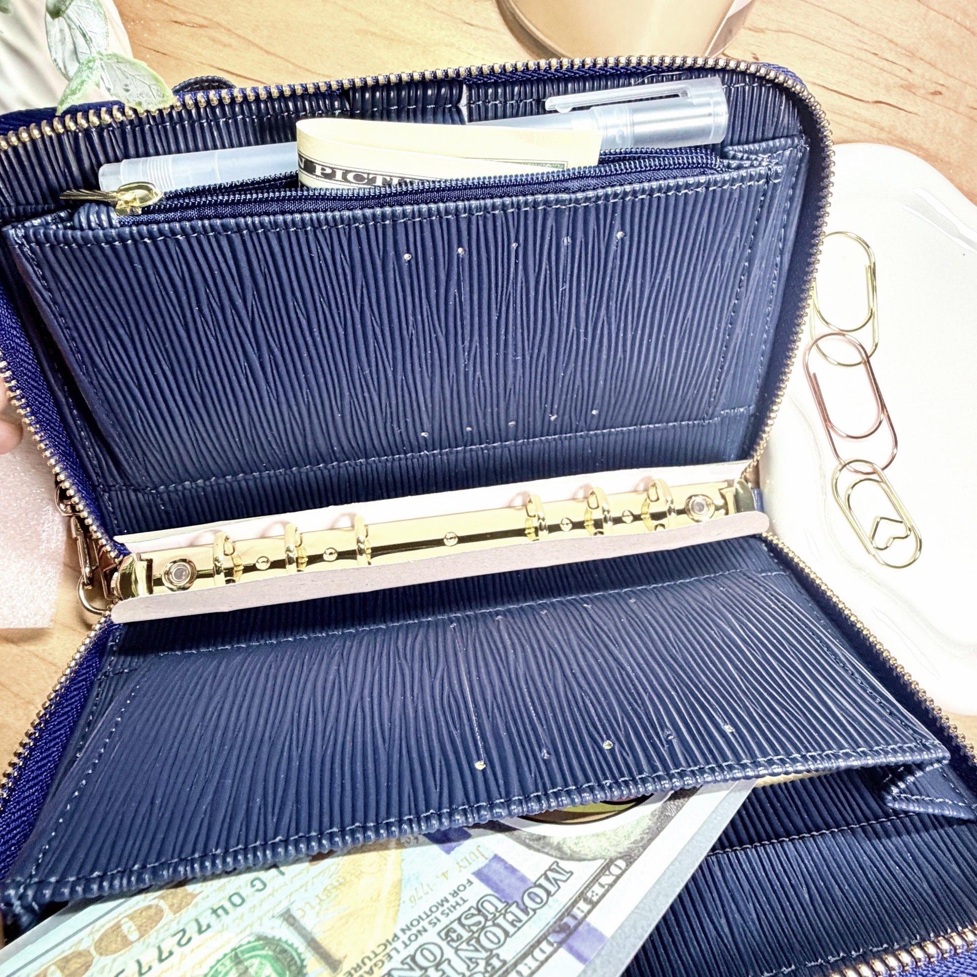 New A6 Zippy Wallet| Zipper Binder Wallet | 3-Zip Cash Stuffing Wallet with Strap