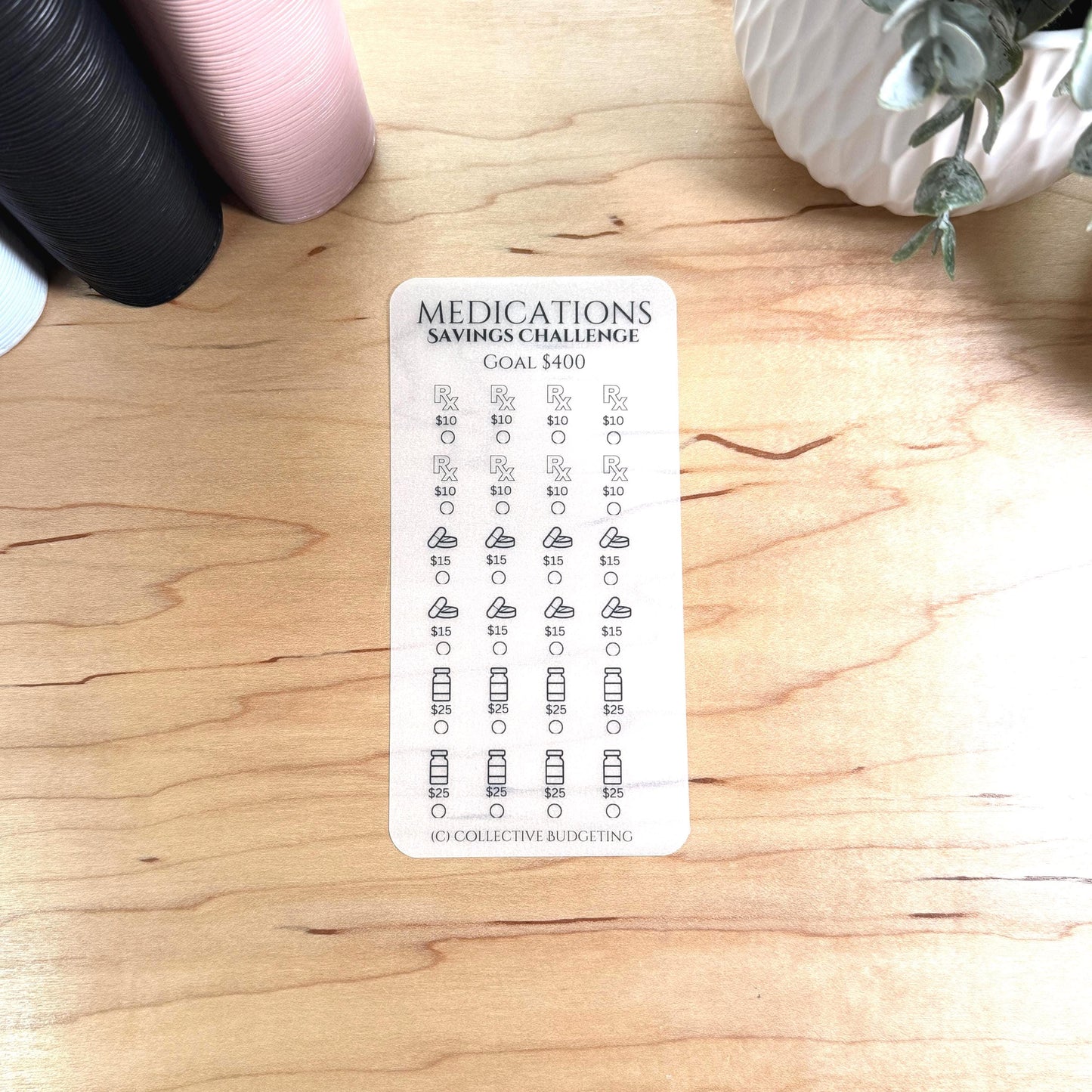 Medical Savings Challenge – Matte Vellum Cash Stuffing Tracker | Medications Budget Insert