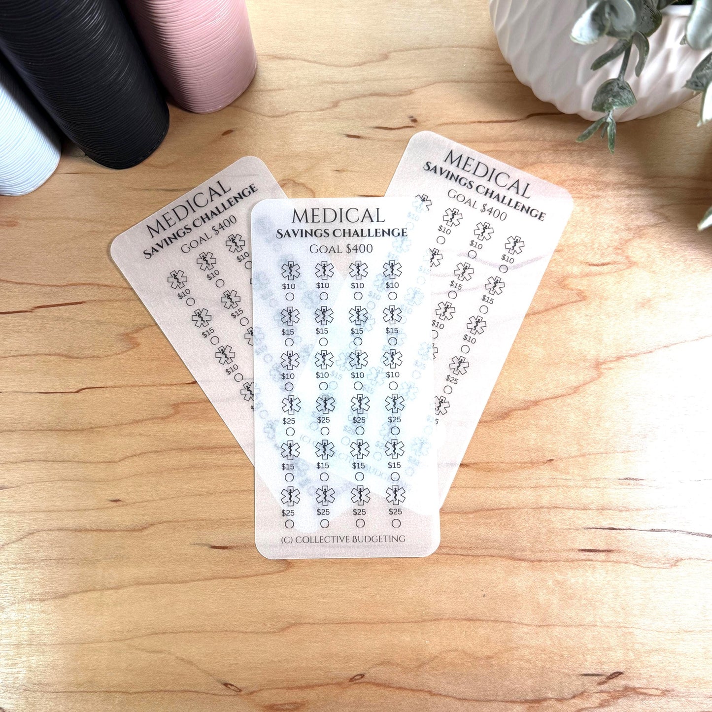 Medical Savings Challenge – Matte Vellum Cash Stuffing Tracker | Medications Budget Insert