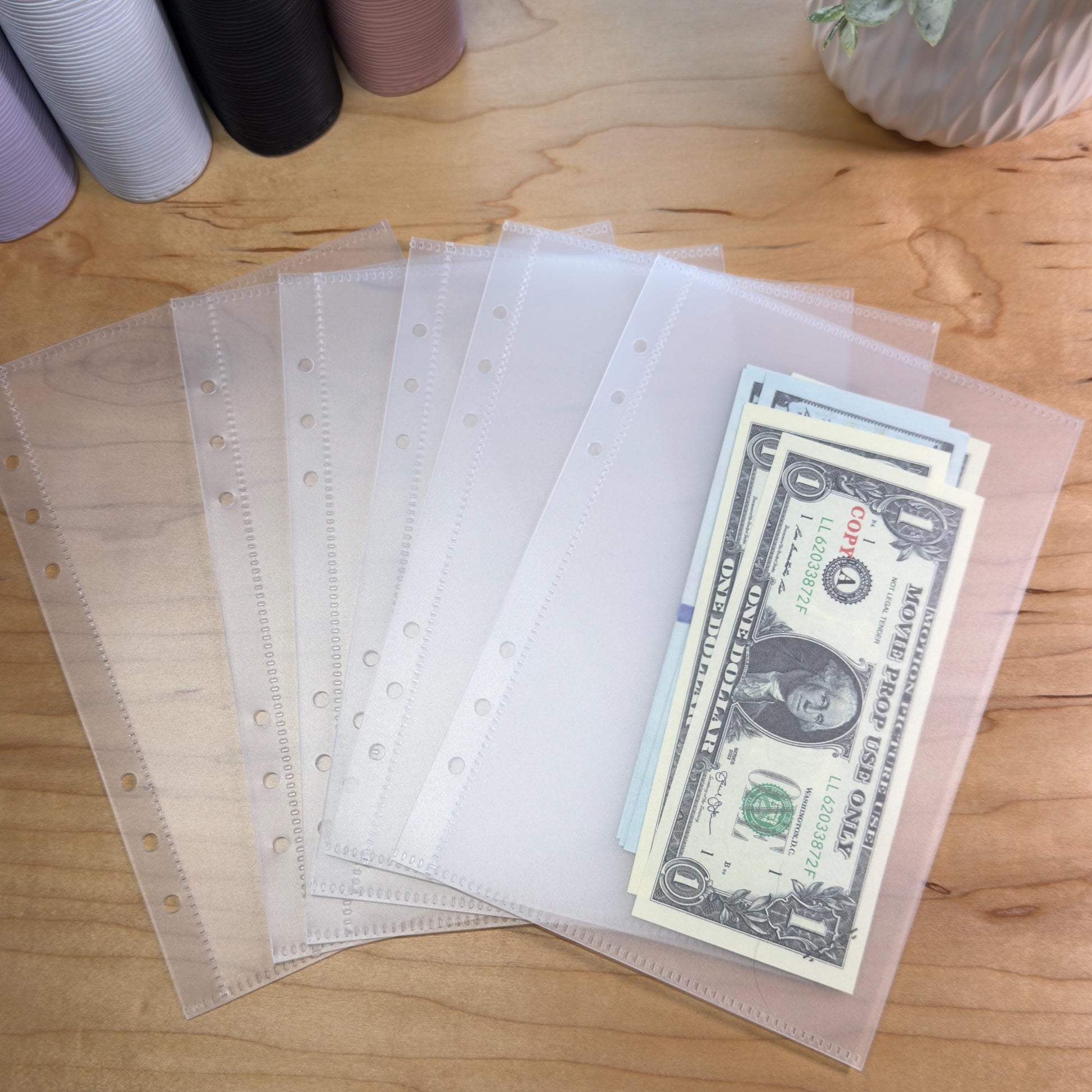 A6 Scalloped Pocket Envelopes | 2-Pocket Binder Inserts | Clear • White • Pink | Reinforced Edges | Cash Stuffing |