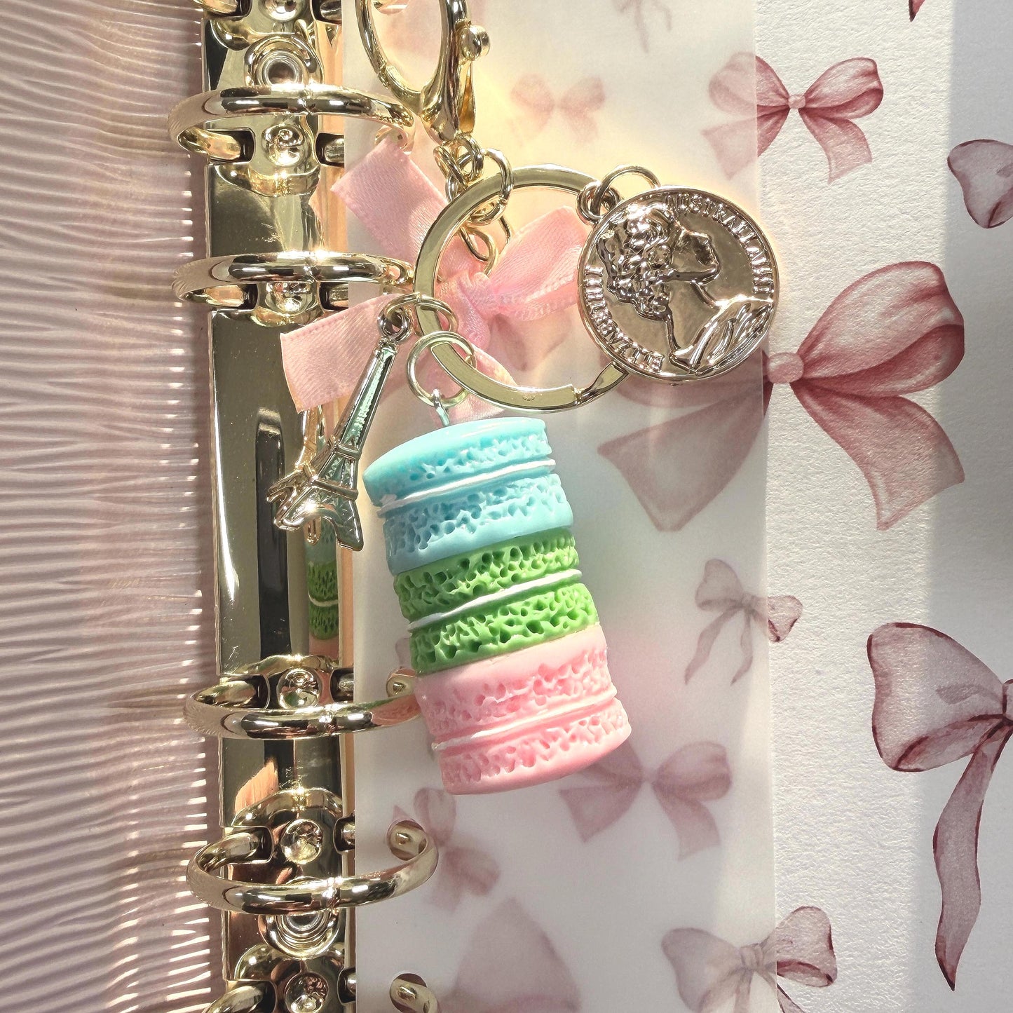Budget Binder Charm | Macaron Keychain Accessory | Paris Planner Charm with Bow & Coin