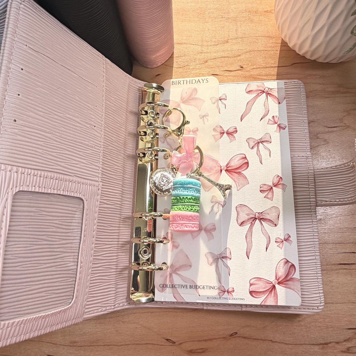 Budget Binder Charm | Macaron Keychain Accessory | Paris Planner Charm with Bow & Coin