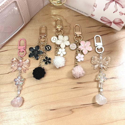 Binder Charm | Bow & Flower Planner Keychain | Heart or Pom-Pom Accessory |