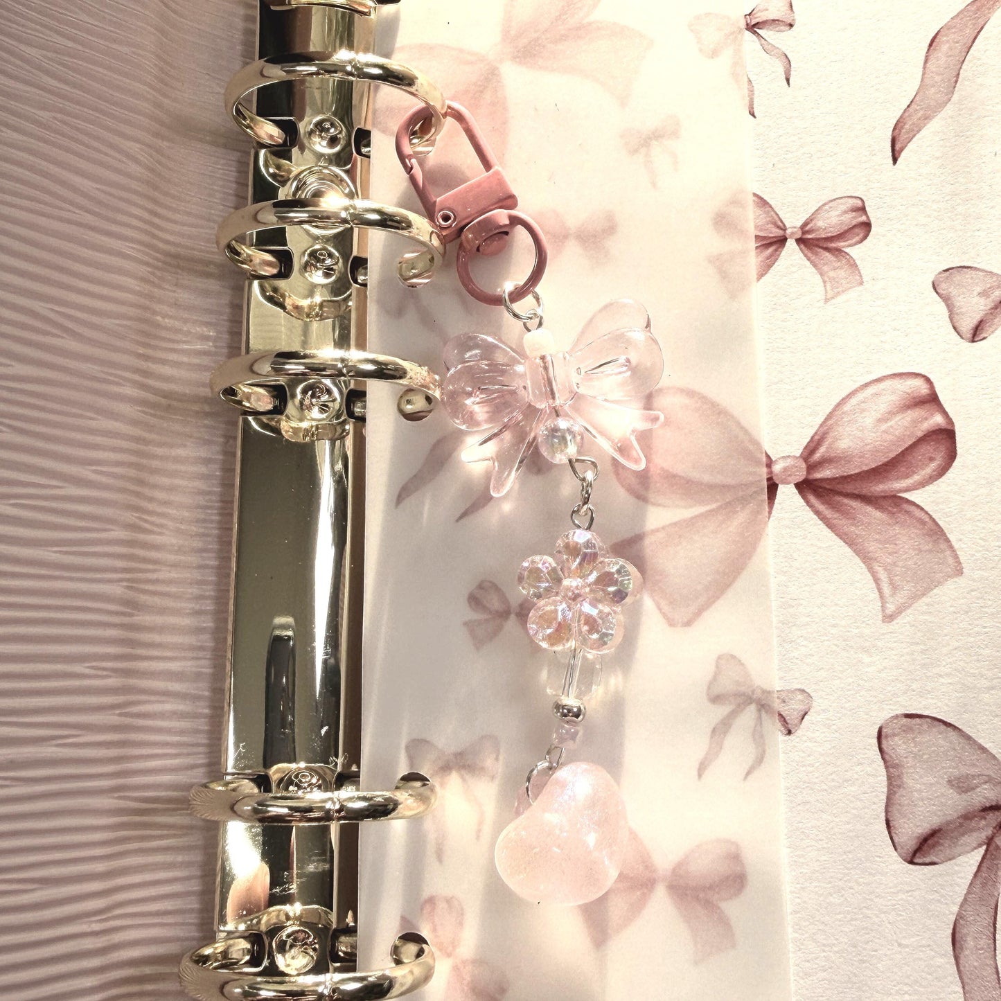 Binder Charm | Bow & Flower Planner Keychain | Heart or Pom-Pom Accessory |