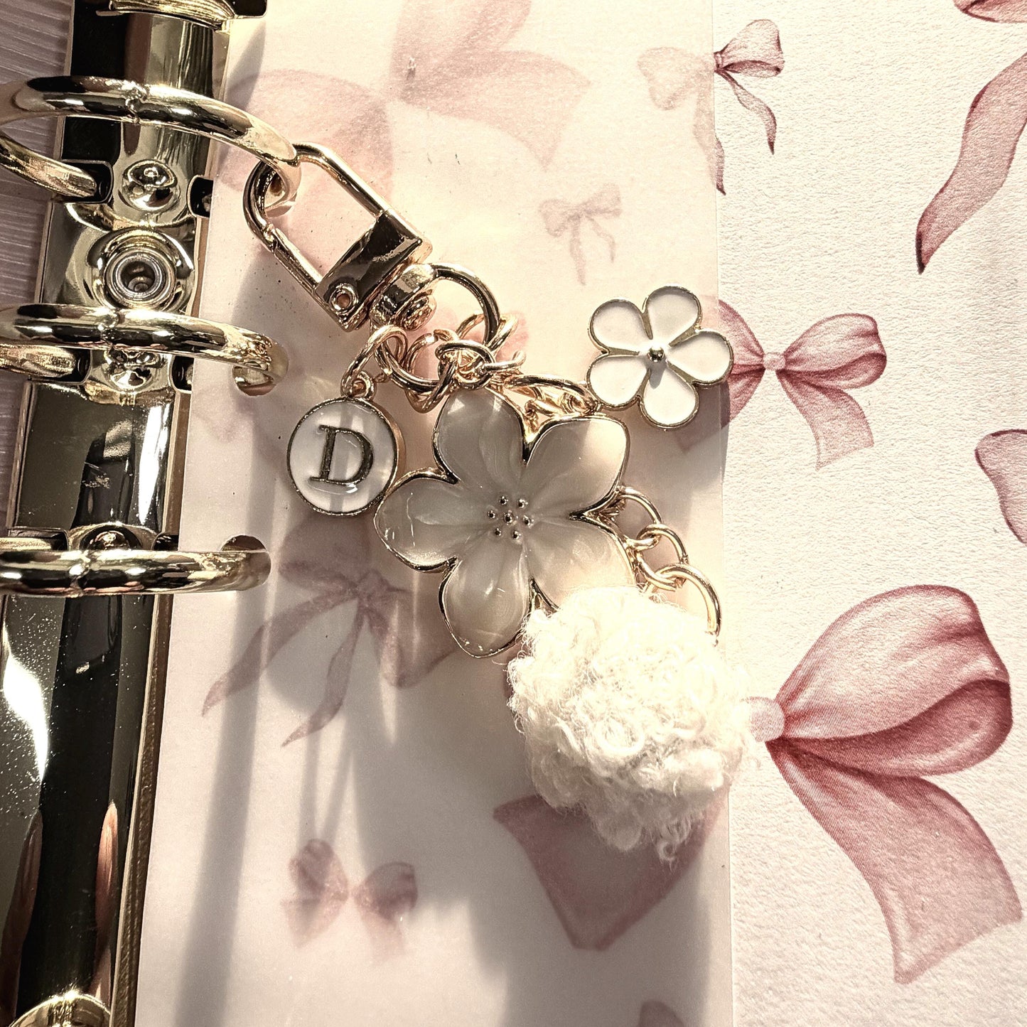 Binder Charm | Bow & Flower Planner Keychain | Heart or Pom-Pom Accessory |