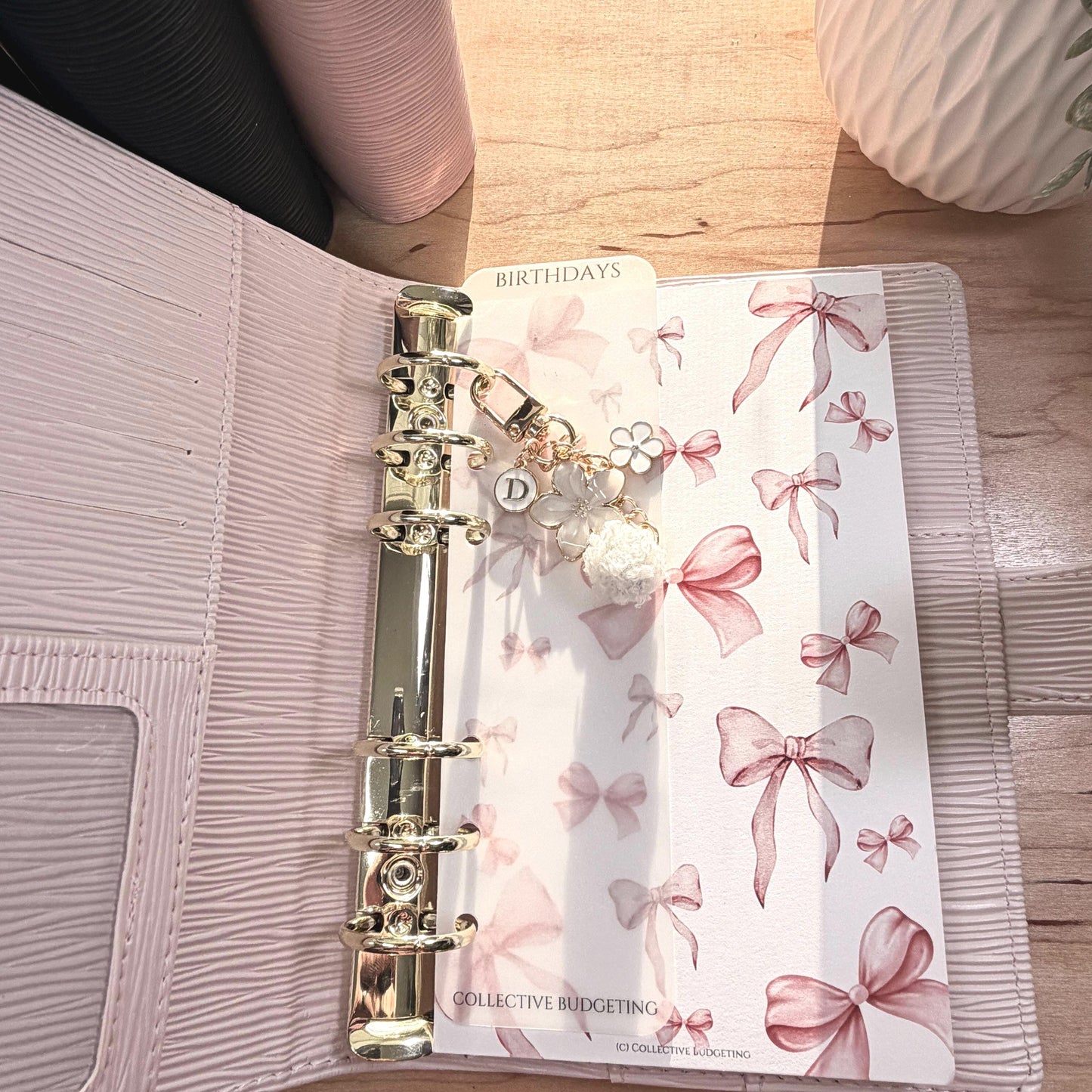 Binder Charm | Bow & Flower Planner Keychain | Heart or Pom-Pom Accessory |