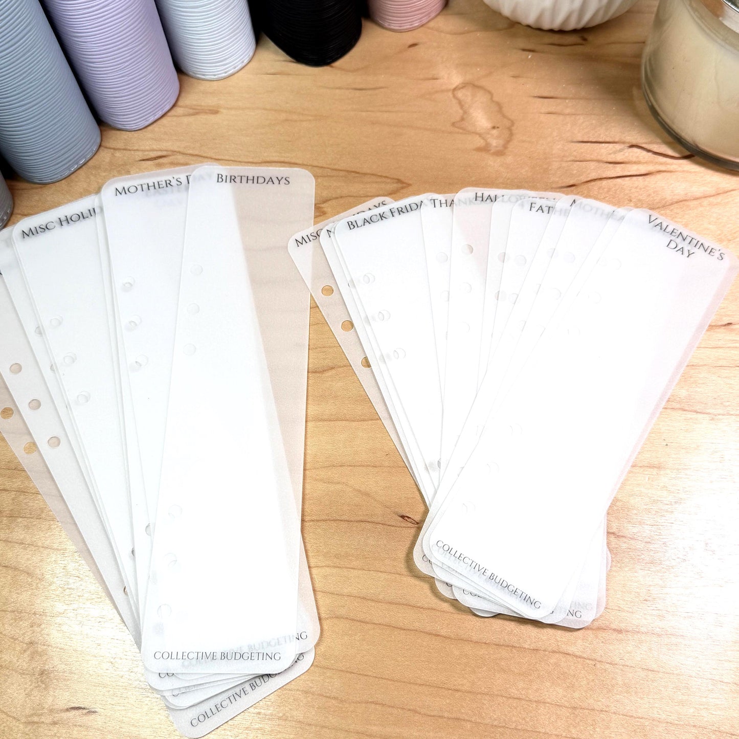 A5 A6 Budget Binder Dividers – Matte Vellum Holiday & Birthday Cash Stuffing Bookmark Tabs