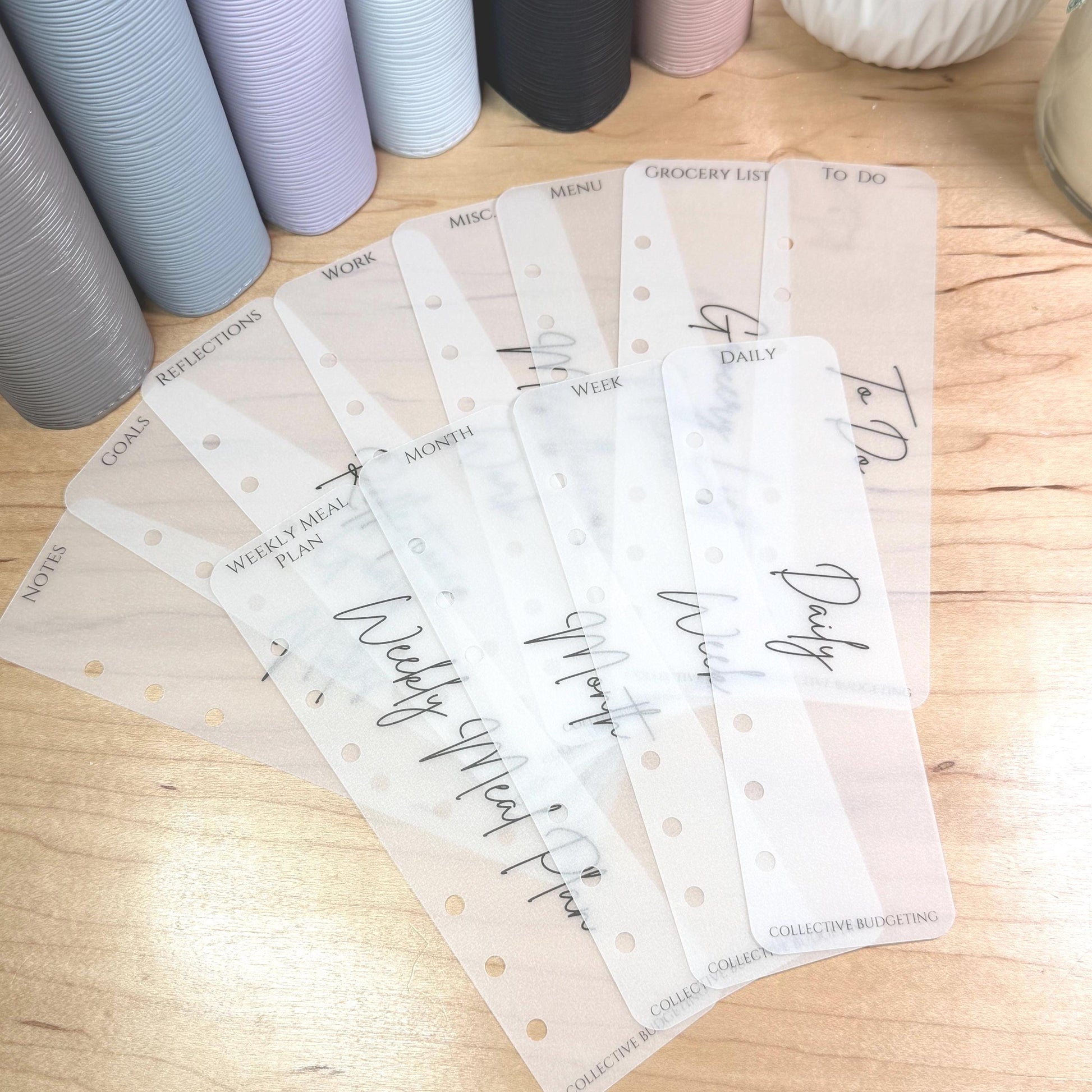 A5 A6 Planner Dividers | Vellum Frosted Matte Binder Tabs for Planning