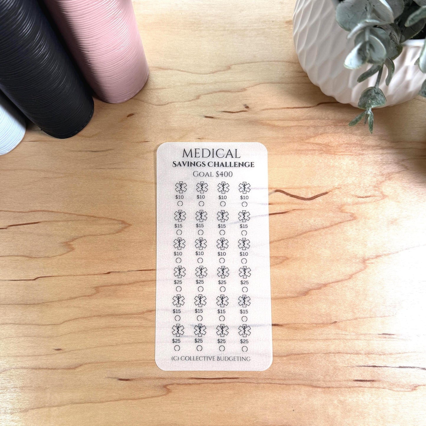 Medical Savings Challenge – Matte Vellum Cash Stuffing Tracker | Medications Budget Insert