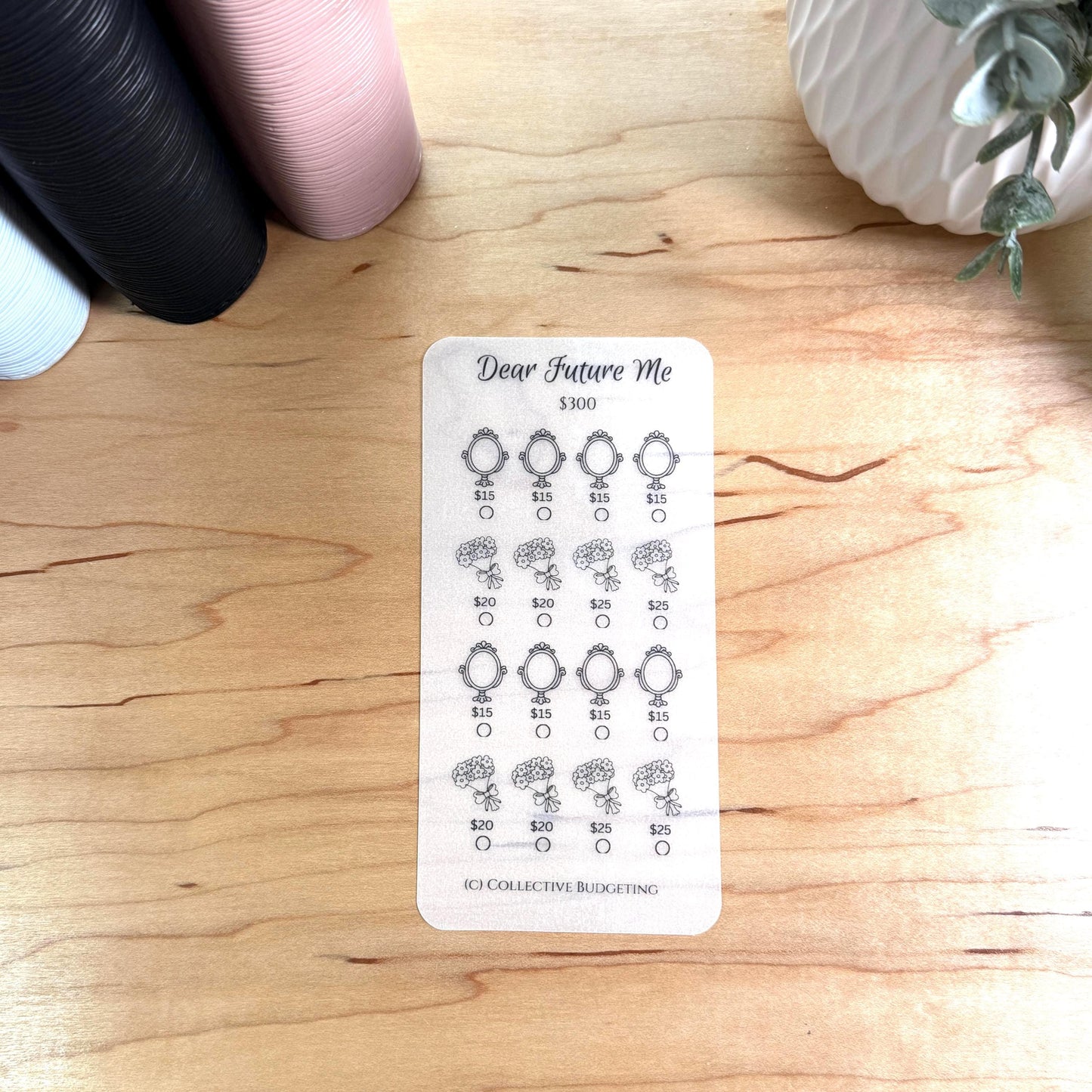 Dear Future Me Savings Challenge – A5 A6 Matte Vellum Cash Stuffing Tracker | Self-Care Savings