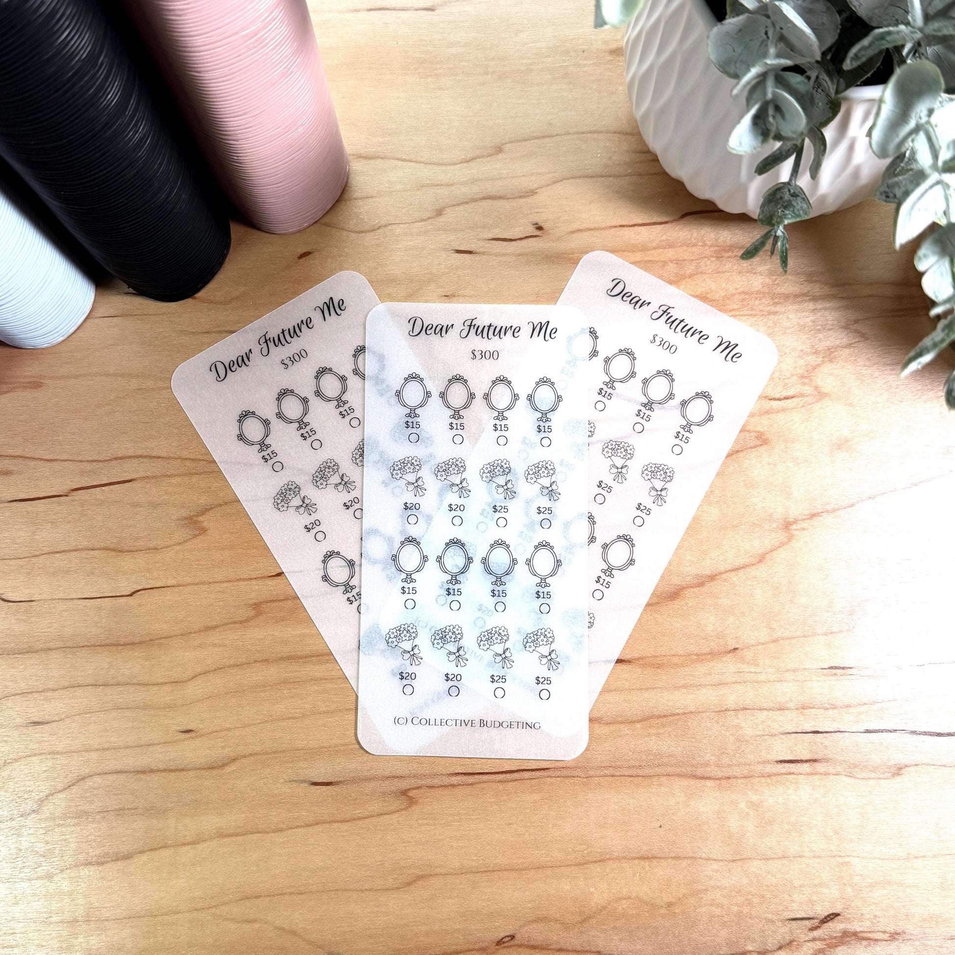 Dear Future Me Savings Challenge – A5 A6 Matte Vellum Cash Stuffing Tracker | Self-Care Savings