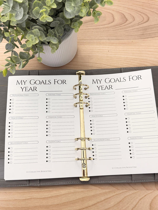 A5 Yearly Goals Planning Insert | Tracker | Cash Stuffing Budget Binder Tool