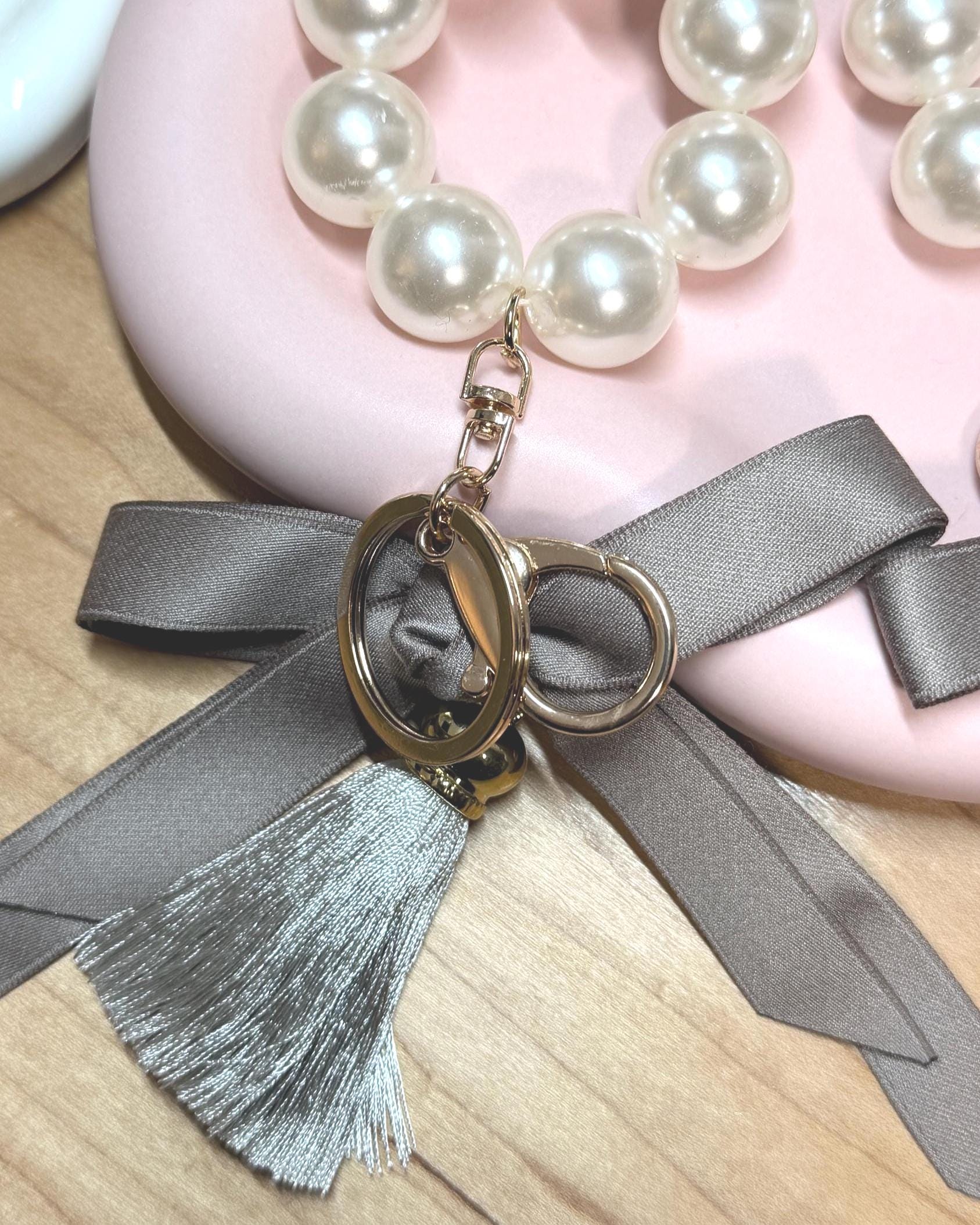 Faux Pearl Bracelet Keychain | Ribbon Tassel Planner Charm