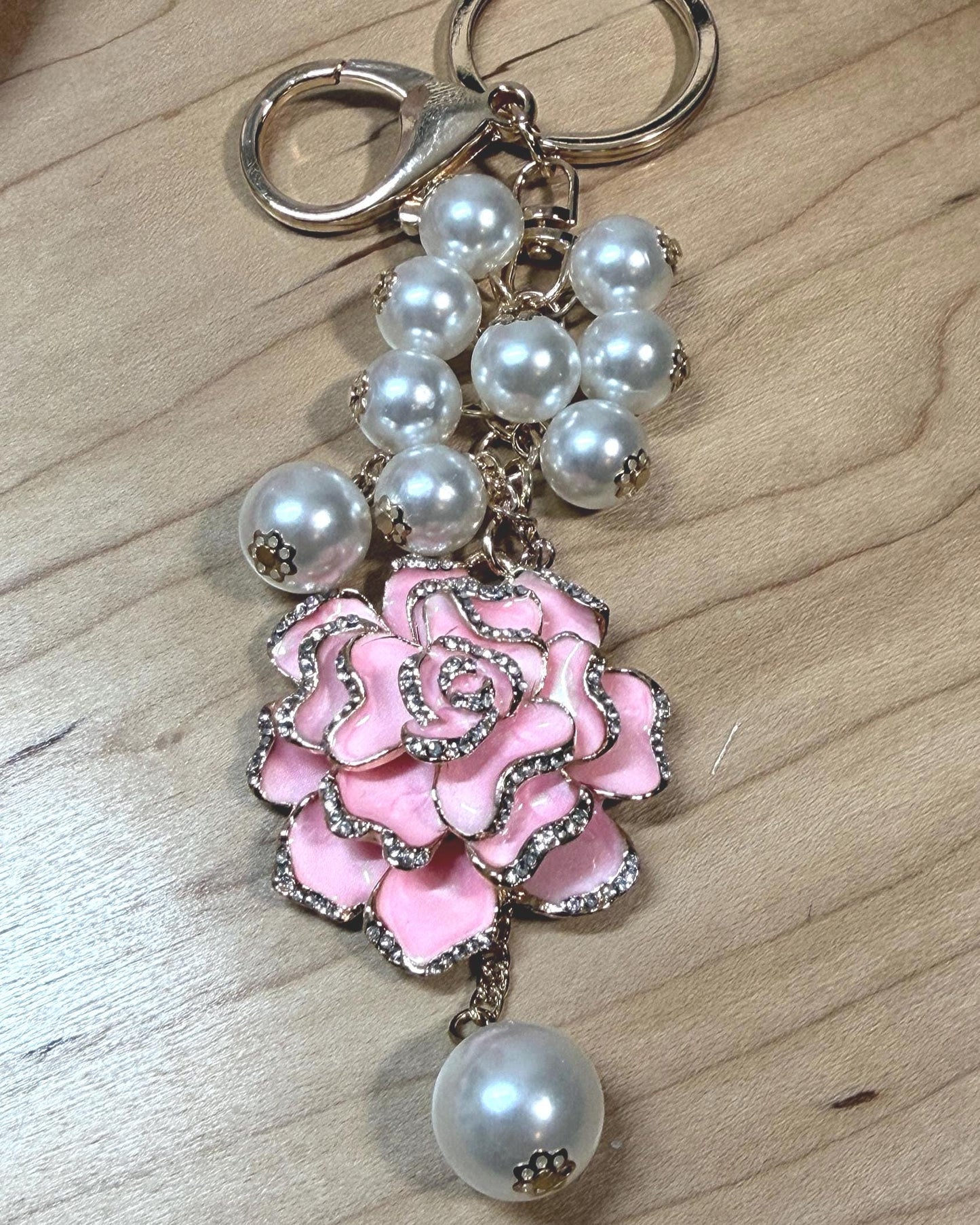 Rose & Pearl Binder Charm | Elegant Planner Keychain Accessory