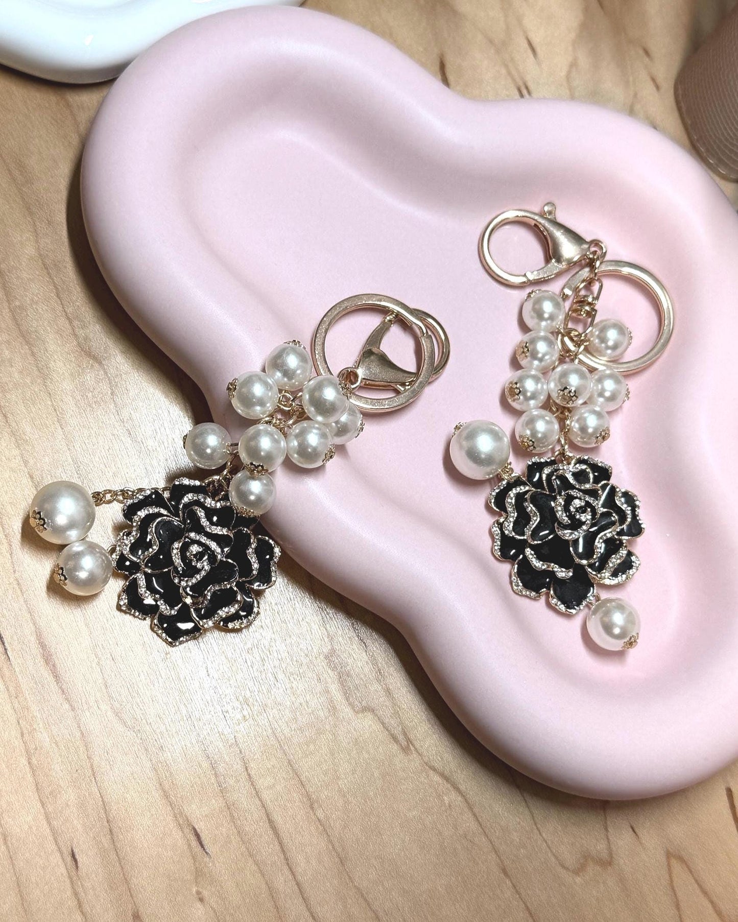 Rose & Pearl Binder Charm | Elegant Planner Keychain Accessory
