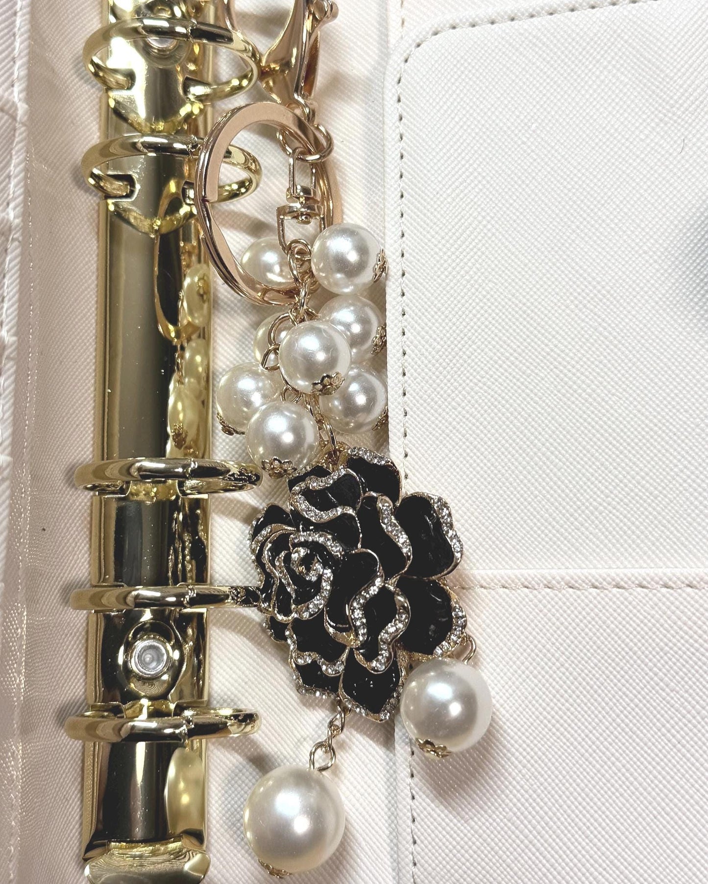 Rose & Pearl Binder Charm | Elegant Planner Keychain Accessory