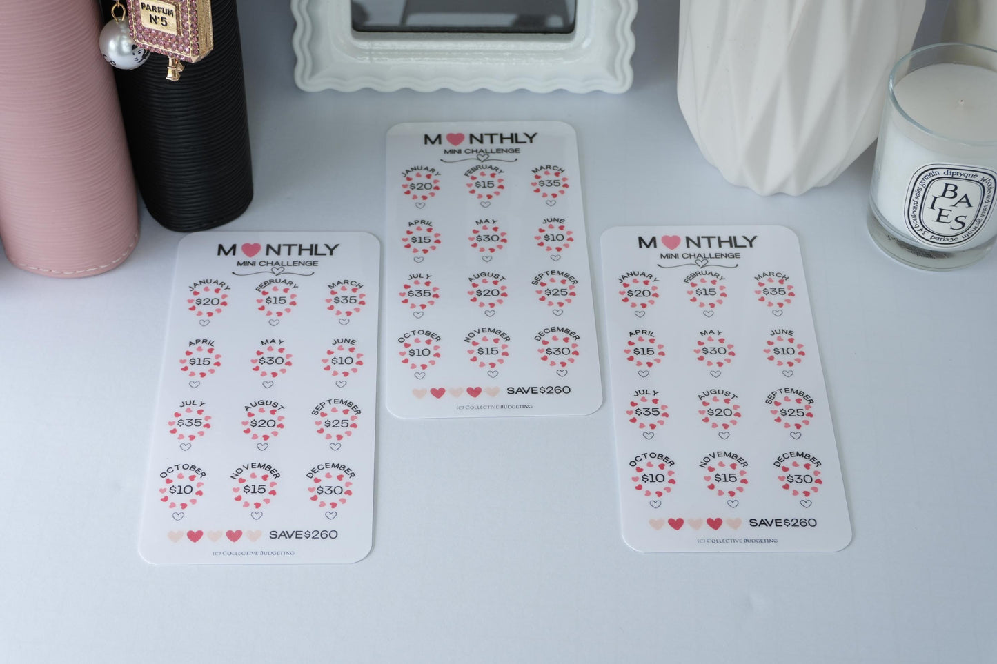 Monthly Mini Challenge Savings Card | Love-Themed Budget Tracker for Binders