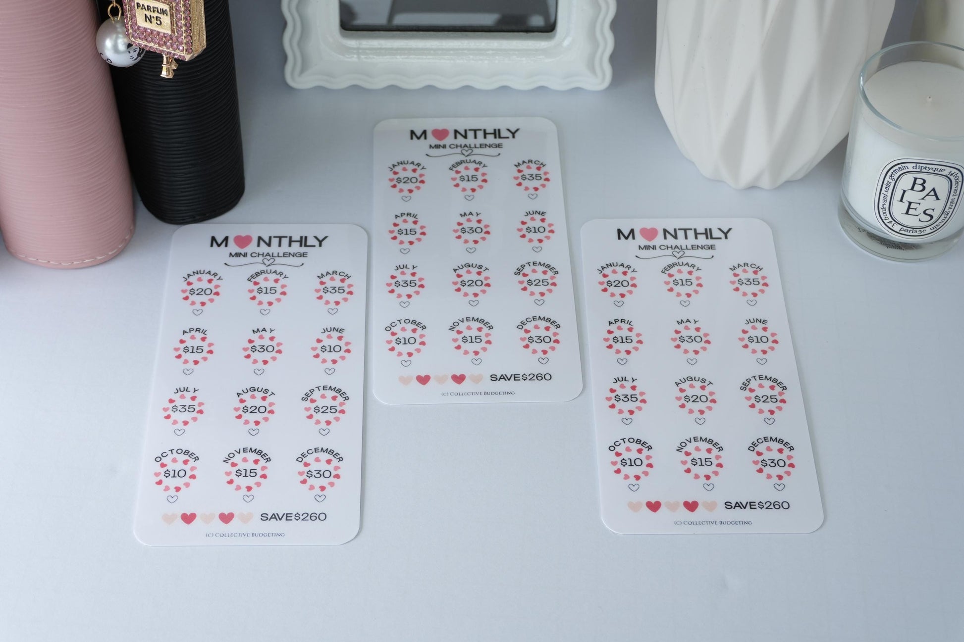 Monthly Mini Challenge Savings Card | Love-Themed Budget Tracker for Binders