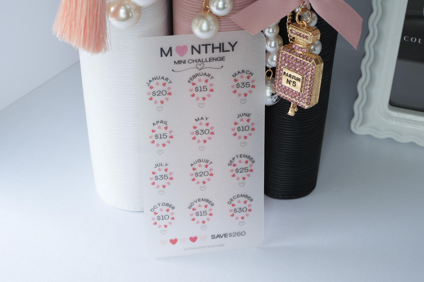 Monthly Mini Challenge Savings Card | Love-Themed Budget Tracker for Binders