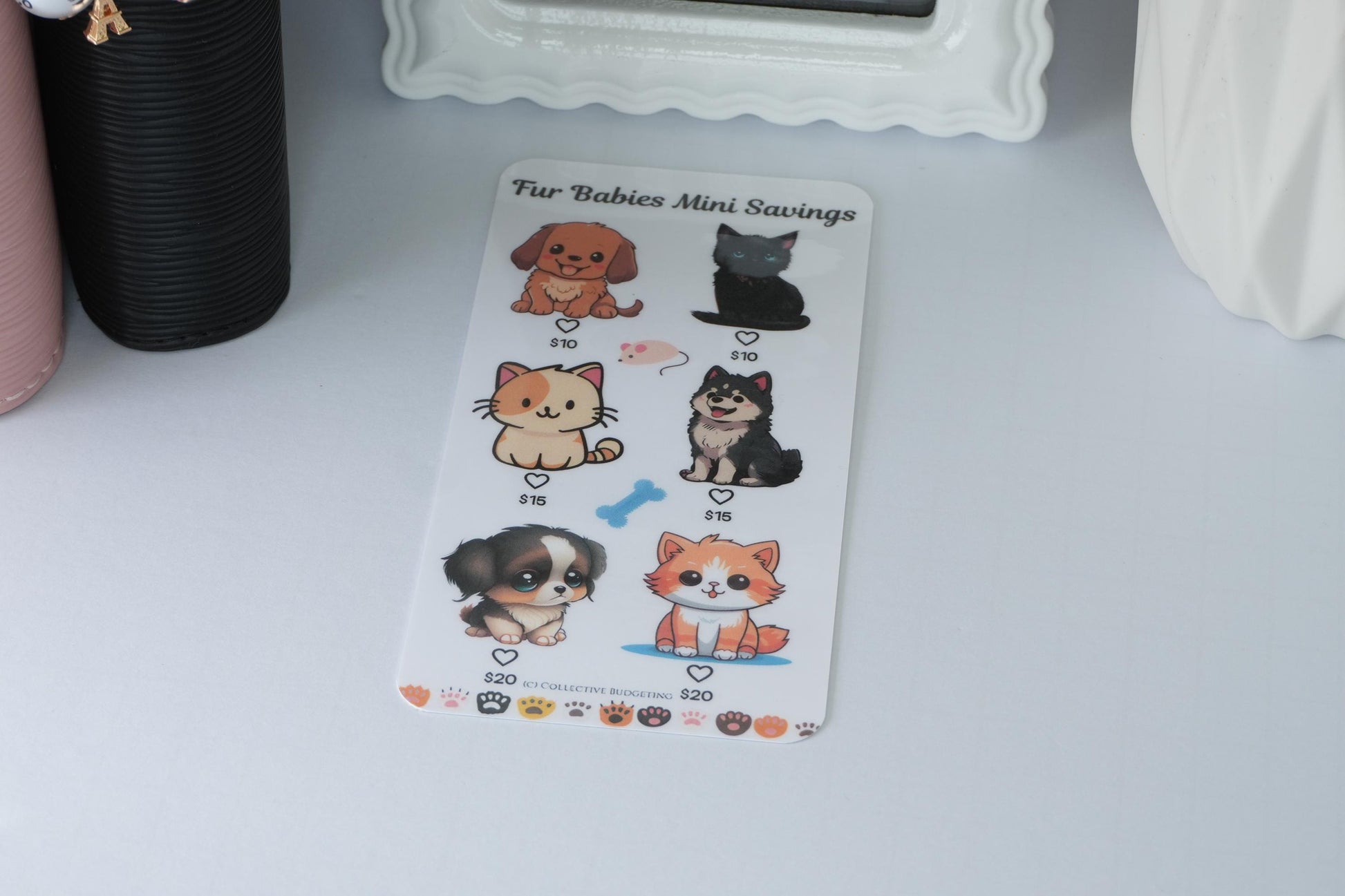 Fur Babies Mini Savings Challenge | Laminated Reusable Erasable Tracker Card