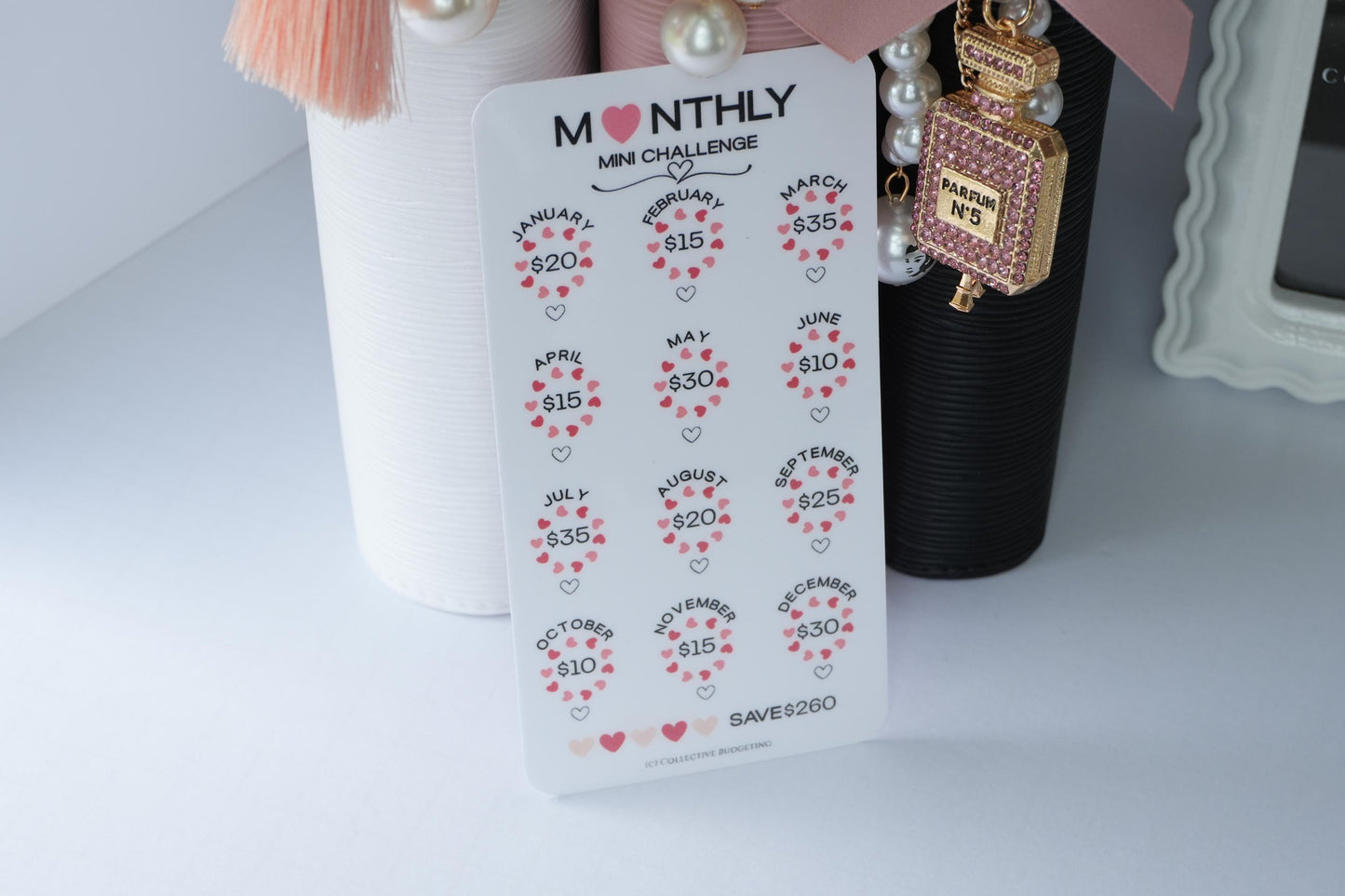 Monthly Mini Challenge Savings Card | Love-Themed Budget Tracker for Binders