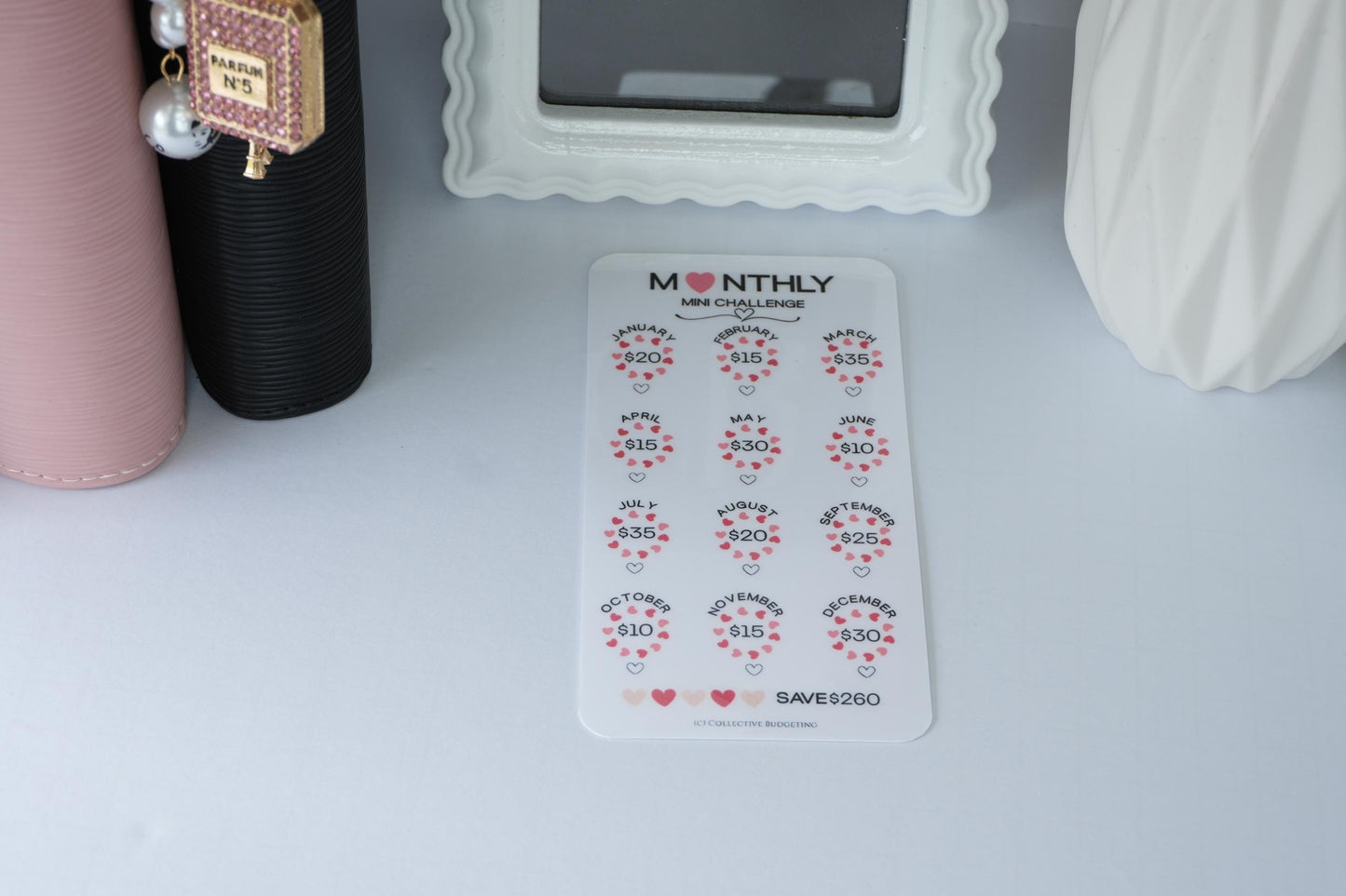 Monthly Mini Challenge Savings Card | Love-Themed Budget Tracker for Binders