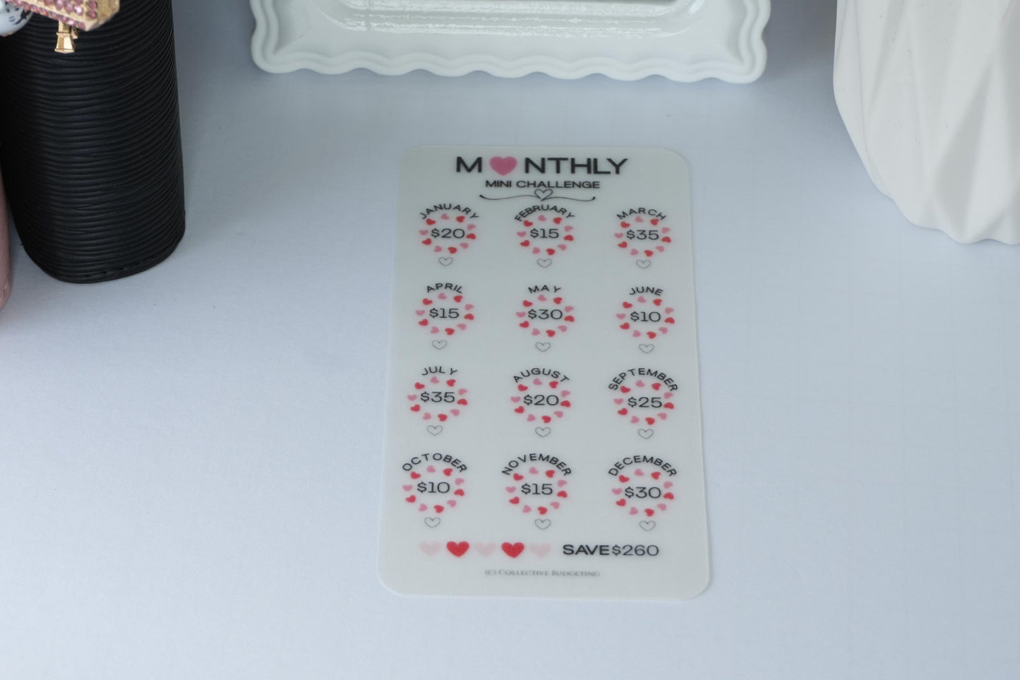 Monthly Mini Challenge Savings Card | Love-Themed Budget Tracker for Binders