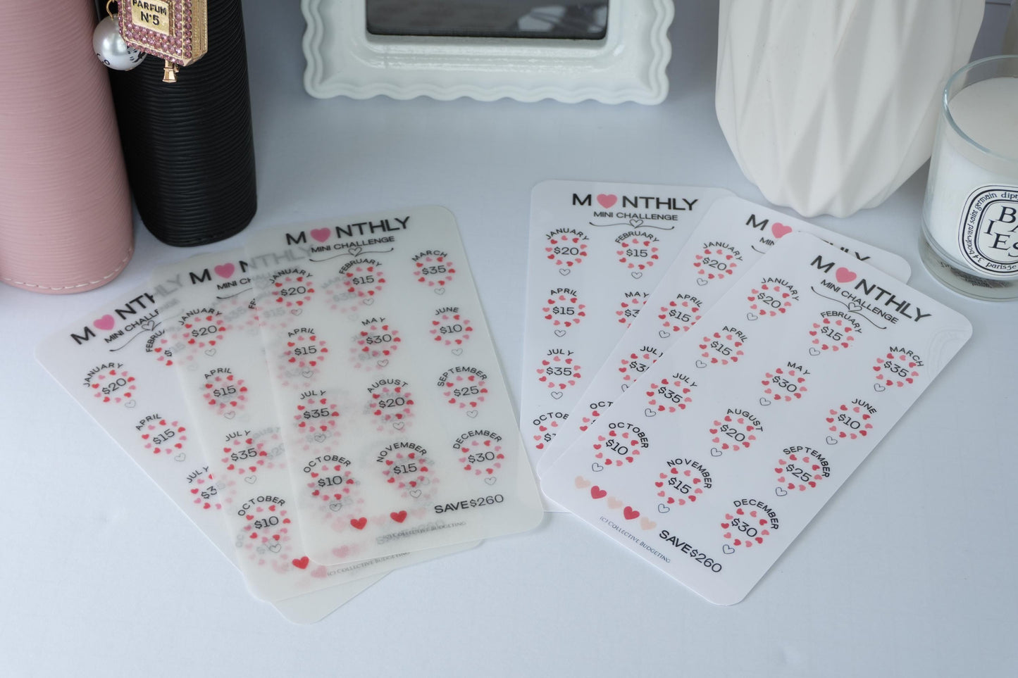 Monthly Mini Challenge Savings Card | Love-Themed Budget Tracker for Binders
