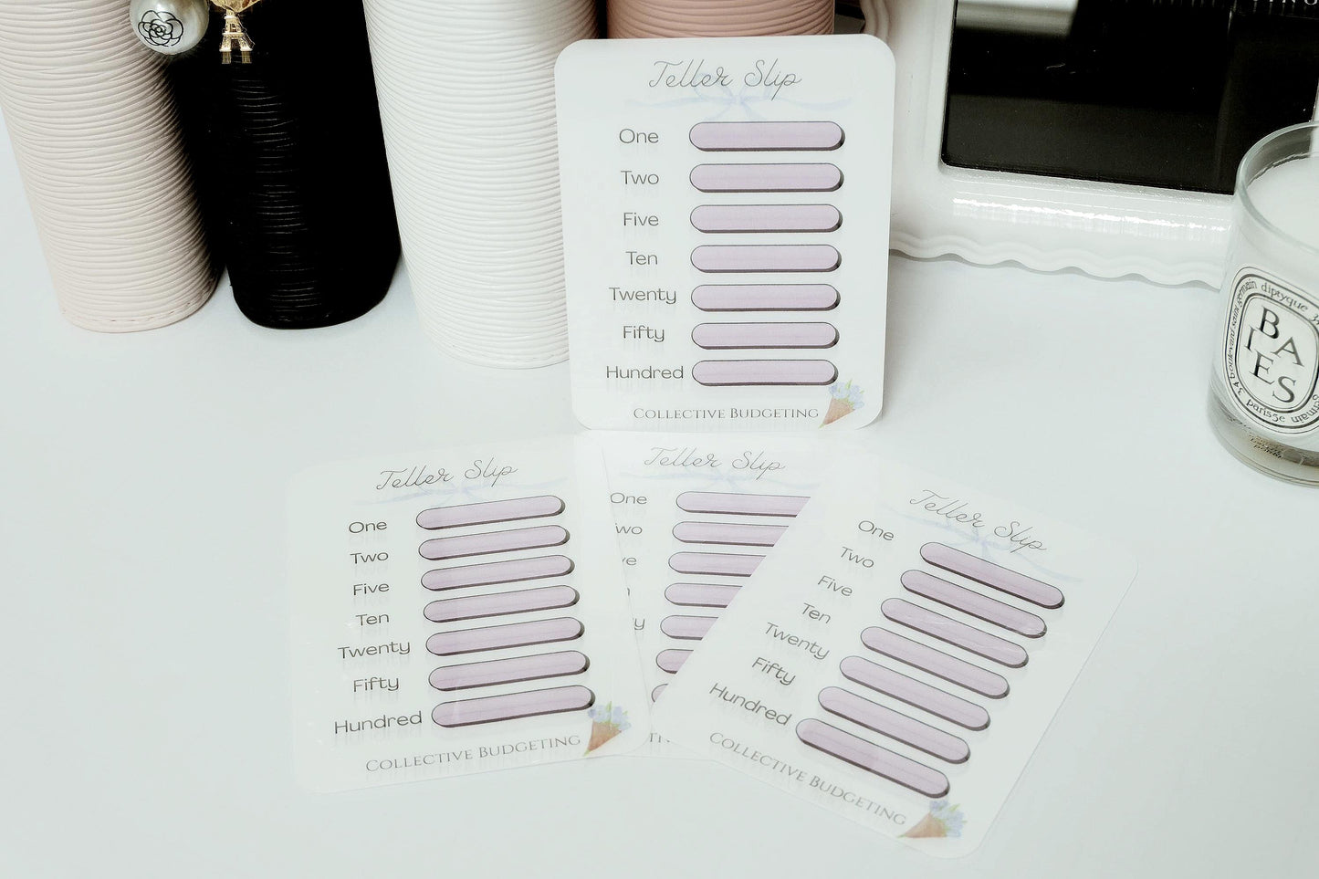 Teller Slip Tracker Card | Laminated Cash Denomination Tracker