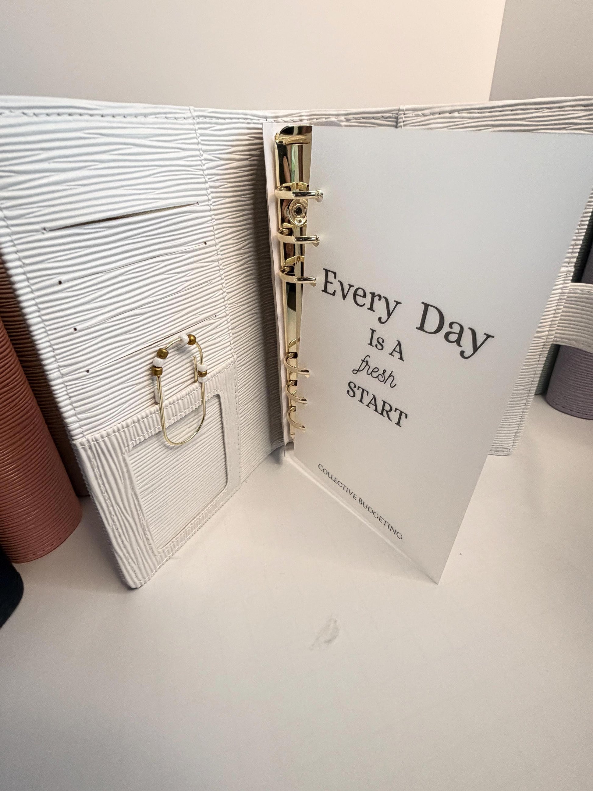 A6 Saffiano Binder Bundle Gold Rings andCustom Dashboard and Handmade Paperclip