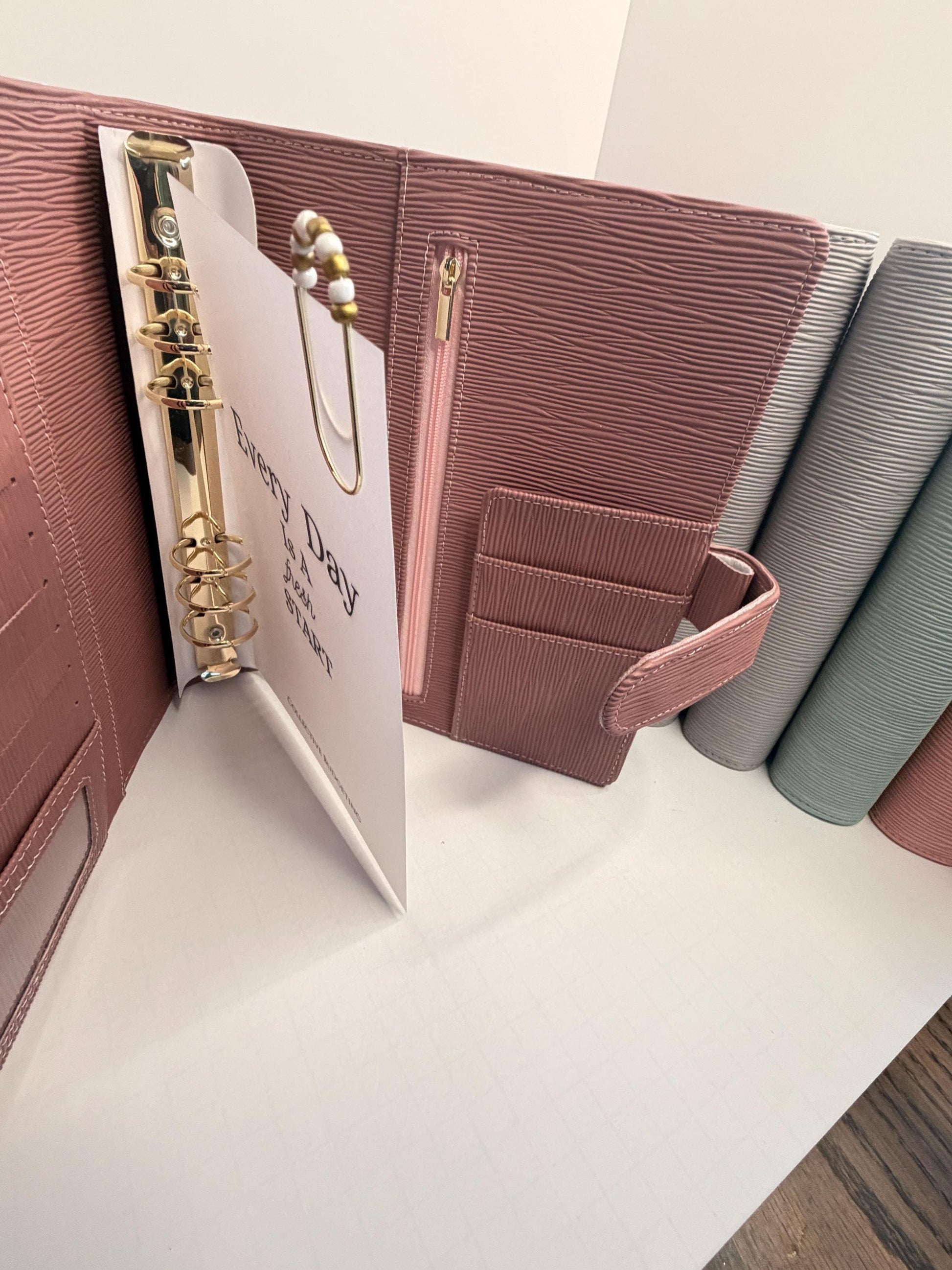 A5 Binder Bundle with Gold Rings and Custom Dashboard and Handmade Paperclip