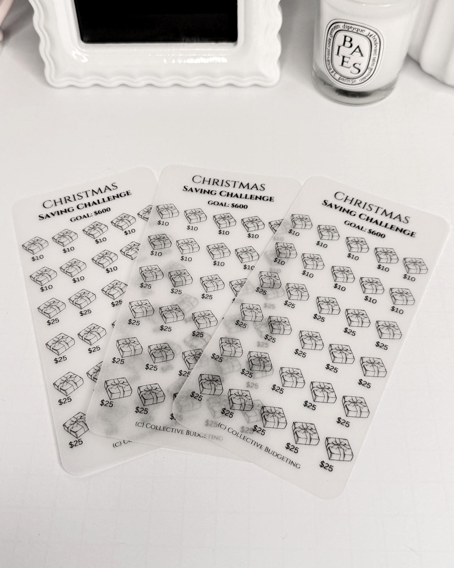 Christmas Packages Savings Challenge: Laminated Vellum Cash Tracker for Budgeting